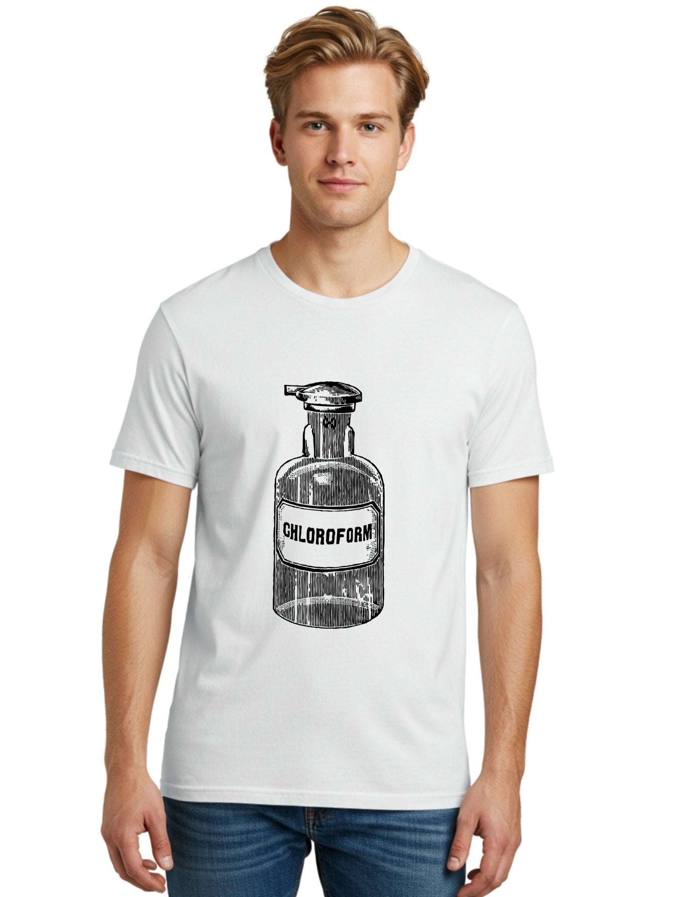 Chloroform-Bottle Men'S Graphic Tee, 100% Cotton, Comfortable Casual Summer Wear, Machine Washable, Vintage Bottle, Chloroform Label, Medical History, Antique Apothecary, Laboratory Equipment, Historical Chemical, Retro Illustration, Aad585 16