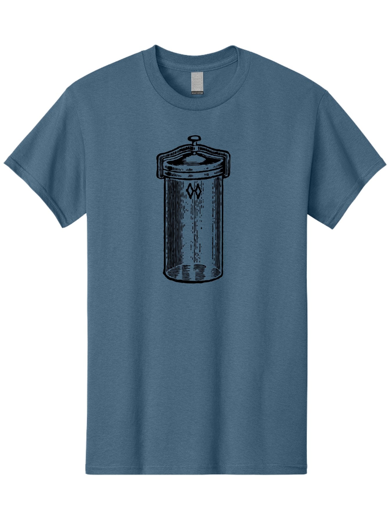 Cylindrical-Canister Men'S Graphic Tee, 100% Cotton, Comfortable Casual Summer Wear, Machine Washable, Cylindrical Container, Vintage Design, Hand-Drawn Illustration, Mysterious Symbol, Abstract Artwork, Minimalist Style, Geometric Shapes, Aad589 4