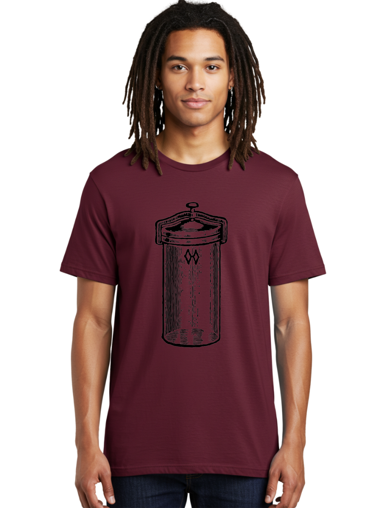 Cylindrical-Canister Men'S Graphic Tee, 100% Cotton, Comfortable Casual Summer Wear, Machine Washable, Cylindrical Container, Vintage Design, Hand-Drawn Illustration, Mysterious Symbol, Abstract Artwork, Minimalist Style, Geometric Shapes, Aad589