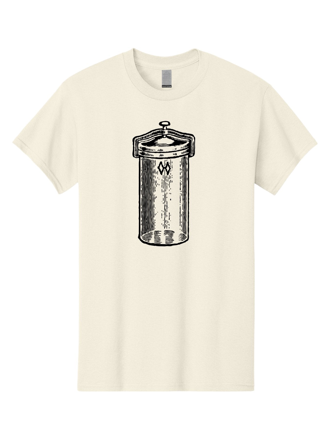 Cylindrical-Canister Men'S Graphic Tee, 100% Cotton, Comfortable Casual Summer Wear, Machine Washable, Cylindrical Container, Vintage Design, Hand-Drawn Illustration, Mysterious Symbol, Abstract Artwork, Minimalist Style, Geometric Shapes, Aad589 7