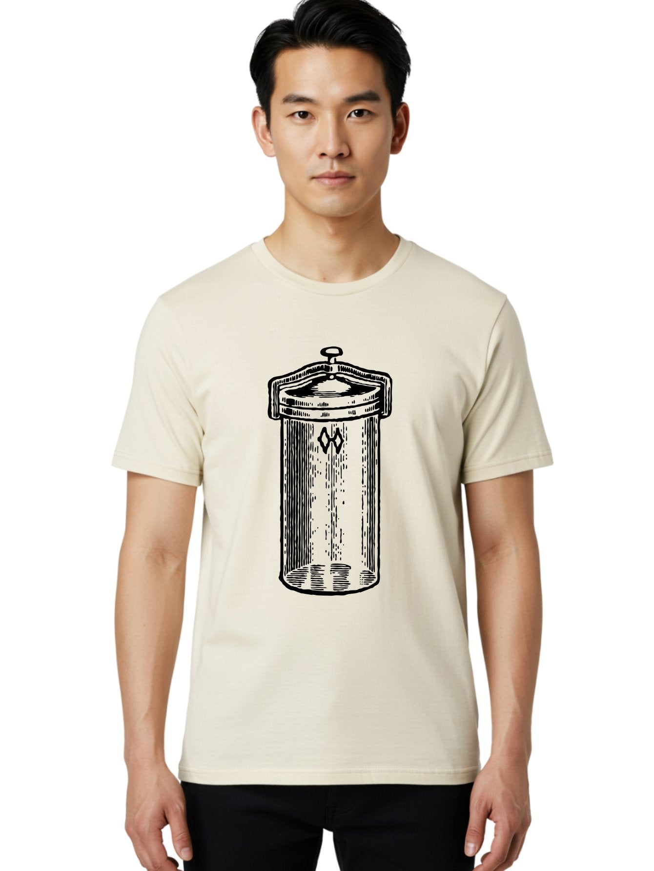 Cylindrical-Canister Men'S Graphic Tee, 100% Cotton, Comfortable Casual Summer Wear, Machine Washable, Cylindrical Container, Vintage Design, Hand-Drawn Illustration, Mysterious Symbol, Abstract Artwork, Minimalist Style, Geometric Shapes, Aad589 16