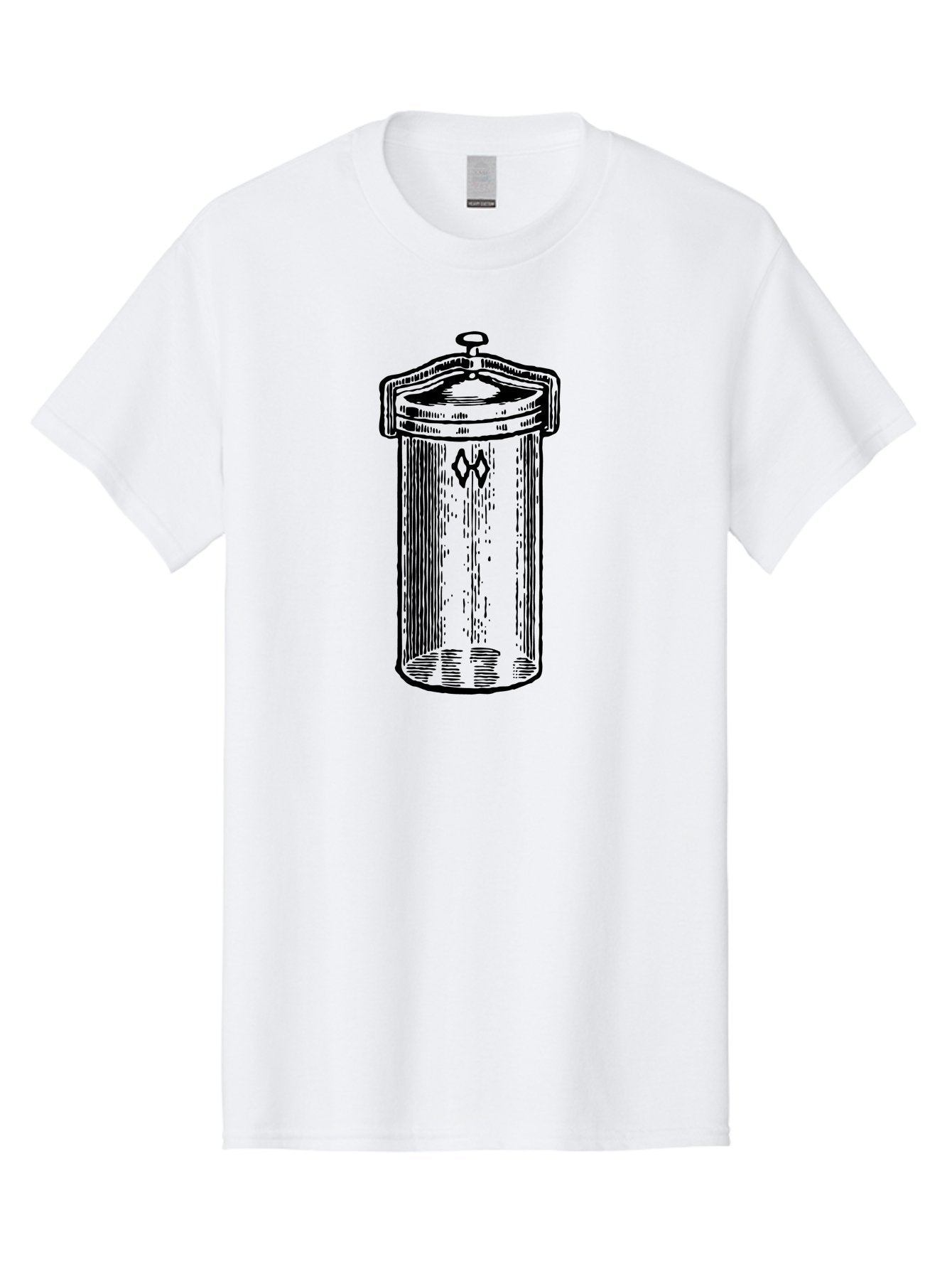 Cylindrical-Canister Men'S Graphic Tee, 100% Cotton, Comfortable Casual Summer Wear, Machine Washable, Cylindrical Container, Vintage Design, Hand-Drawn Illustration, Mysterious Symbol, Abstract Artwork, Minimalist Style, Geometric Shapes, Aad589 8