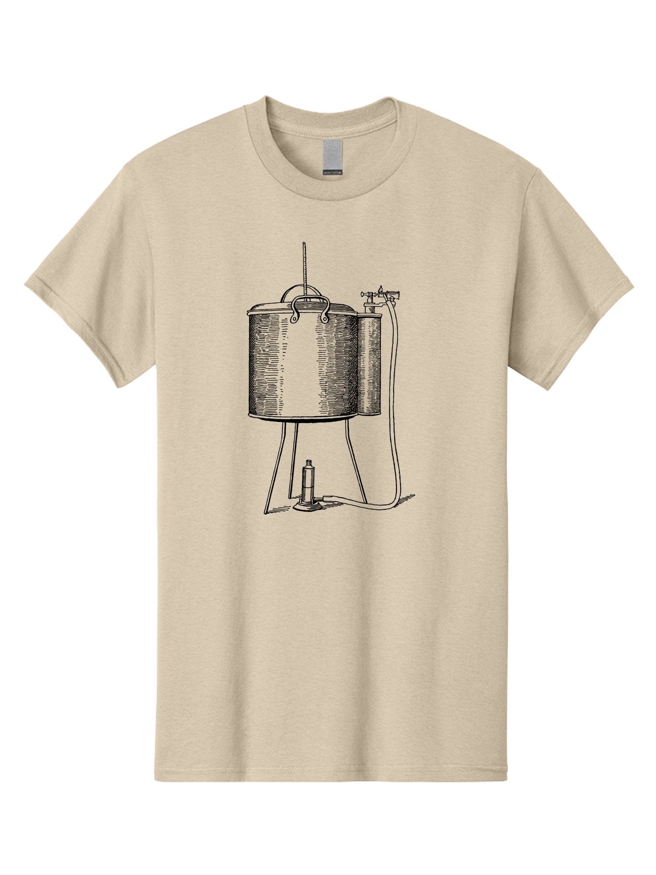 Cylindrical-Tank-With-Valve Men'S Graphic Tee, 100% Cotton, Comfortable Casual Summer Wear, Machine Washable, Leyden Jar, Electrical Device, Scientific Equipment, Vintage Illustration, Electrostatic Charge, Historical Experiment, Aad591 14