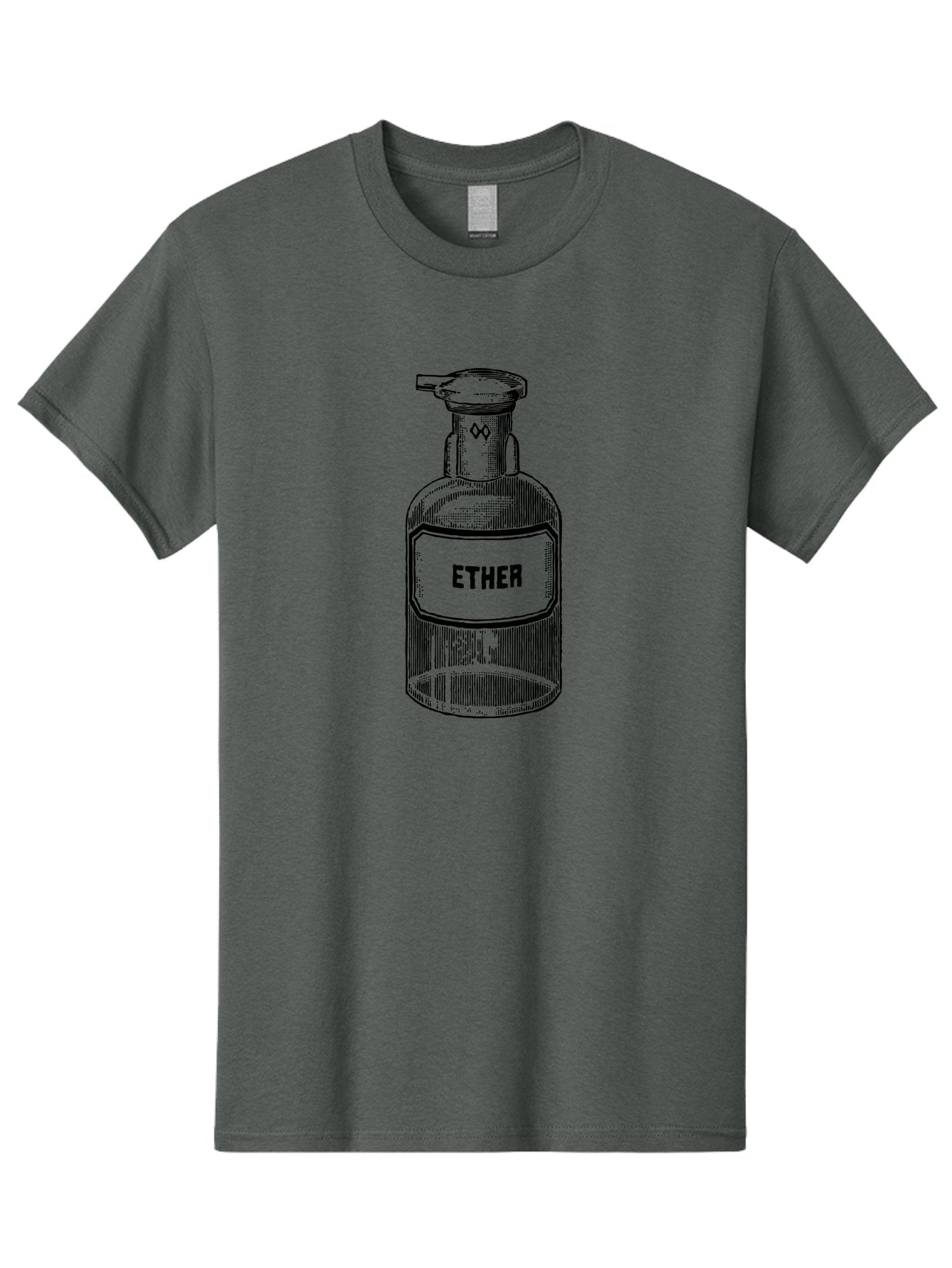 Ether-Bottle Men'S Graphic Tee, 100% Cotton, Comfortable Casual Summer Wear, Machine Washable, Vintage Apothecary Bottle, Laboratory Equipment, Ether Label, Antique Glassware, Old-Fashioned Container, Chemical Storage, Retro Illustration, Aad598 3