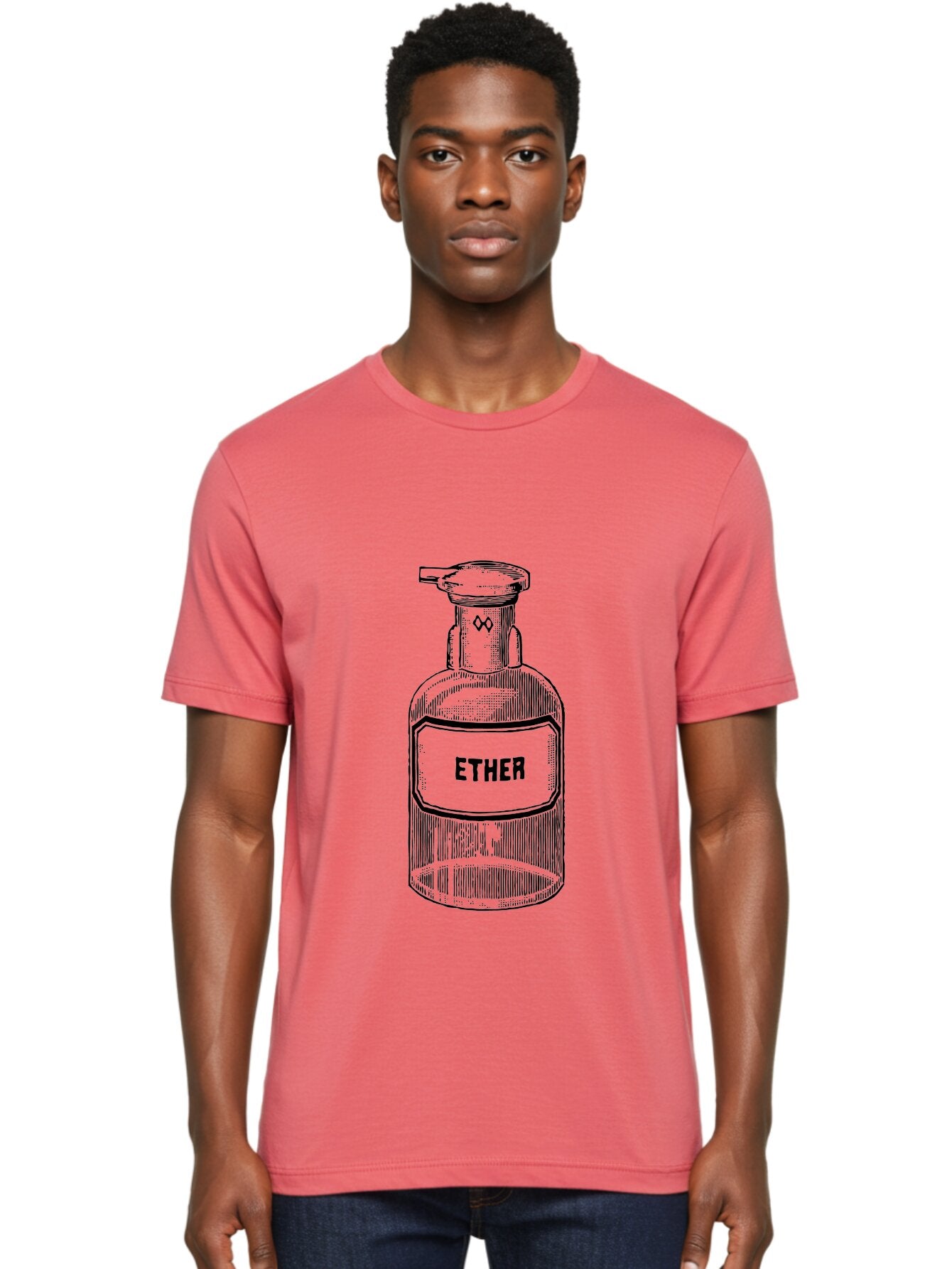 Ether-Bottle Men'S Graphic Tee, 100% Cotton, Comfortable Casual Summer Wear, Machine Washable, Vintage Apothecary Bottle, Laboratory Equipment, Ether Label, Antique Glassware, Old-Fashioned Container, Chemical Storage, Retro Illustration, Aad598 27