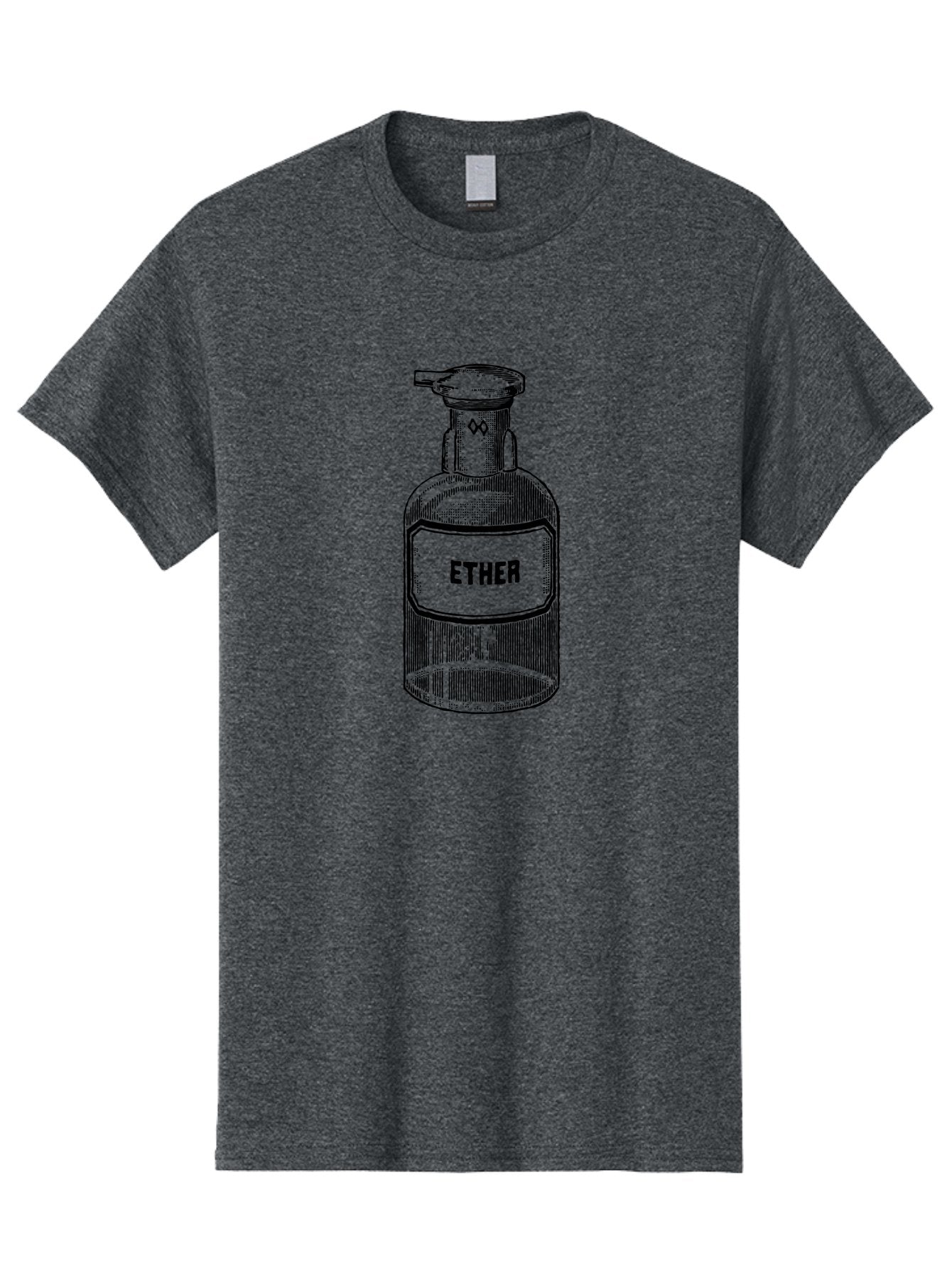 Ether-Bottle Men'S Graphic Tee, 100% Cotton, Comfortable Casual Summer Wear, Machine Washable, Vintage Apothecary Bottle, Laboratory Equipment, Ether Label, Antique Glassware, Old-Fashioned Container, Chemical Storage, Retro Illustration, Aad598