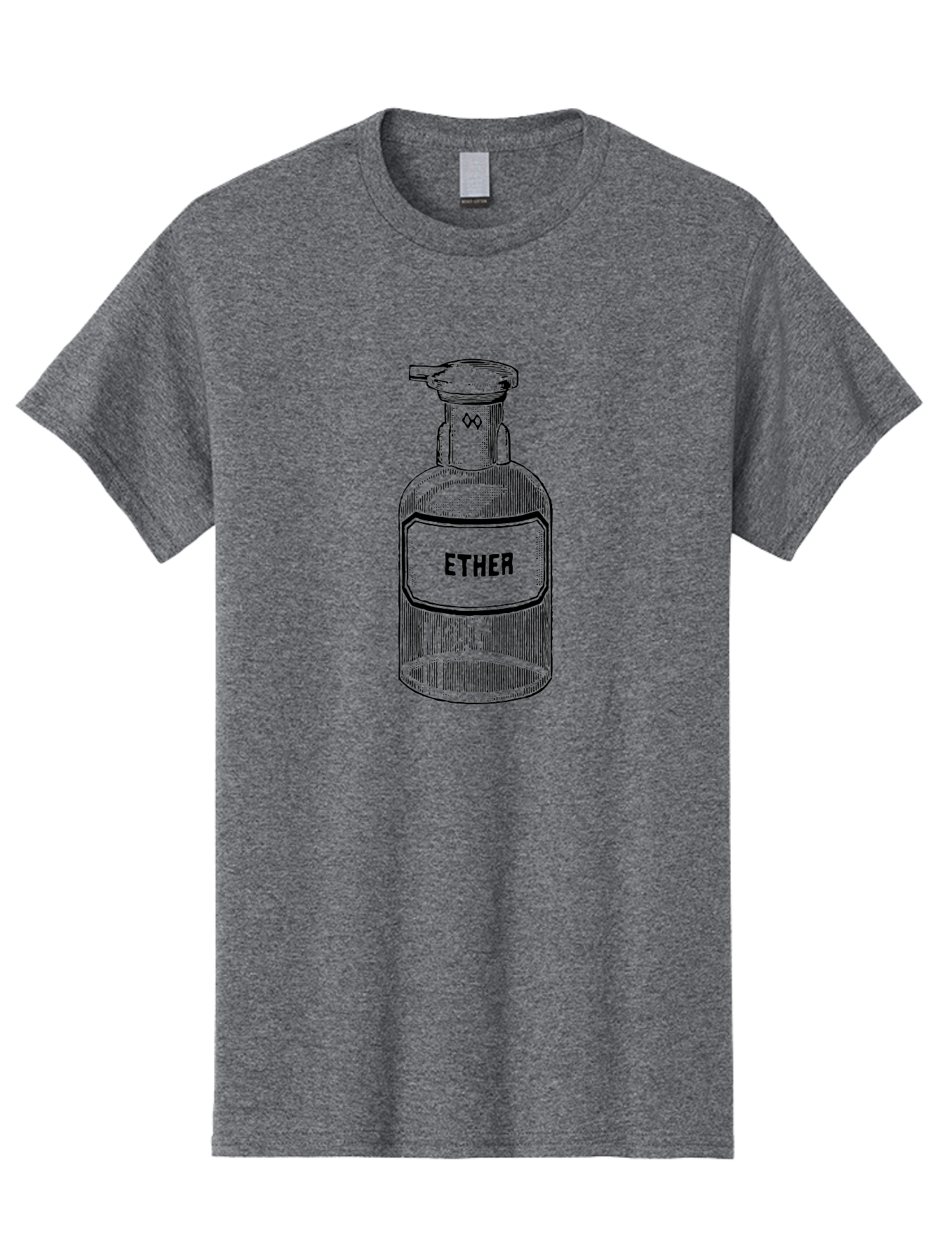 Ether-Bottle Men'S Graphic Tee, 100% Cotton, Comfortable Casual Summer Wear, Machine Washable, Vintage Apothecary Bottle, Laboratory Equipment, Ether Label, Antique Glassware, Old-Fashioned Container, Chemical Storage, Retro Illustration, Aad598 13