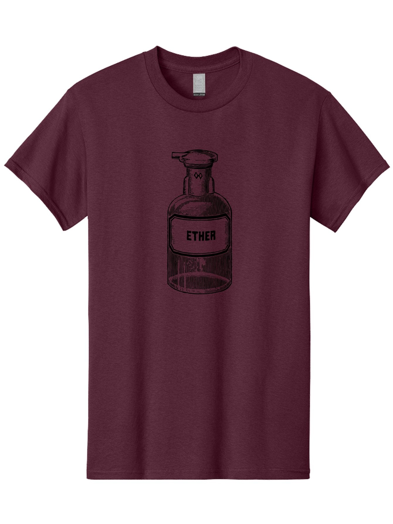 Ether-Bottle Men'S Graphic Tee, 100% Cotton, Comfortable Casual Summer Wear, Machine Washable, Vintage Apothecary Bottle, Laboratory Equipment, Ether Label, Antique Glassware, Old-Fashioned Container, Chemical Storage, Retro Illustration, Aad598 14