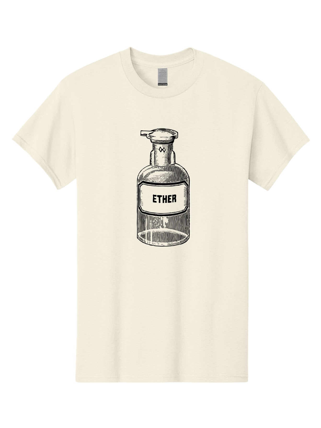 Ether-Bottle Men'S Graphic Tee, 100% Cotton, Comfortable Casual Summer Wear, Machine Washable, Vintage Apothecary Bottle, Laboratory Equipment, Ether Label, Antique Glassware, Old-Fashioned Container, Chemical Storage, Retro Illustration, Aad598 12