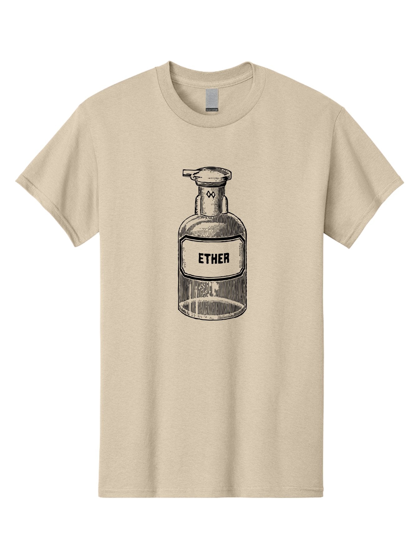Ether-Bottle Men'S Graphic Tee, 100% Cotton, Comfortable Casual Summer Wear, Machine Washable, Vintage Apothecary Bottle, Laboratory Equipment, Ether Label, Antique Glassware, Old-Fashioned Container, Chemical Storage, Retro Illustration, Aad598 5