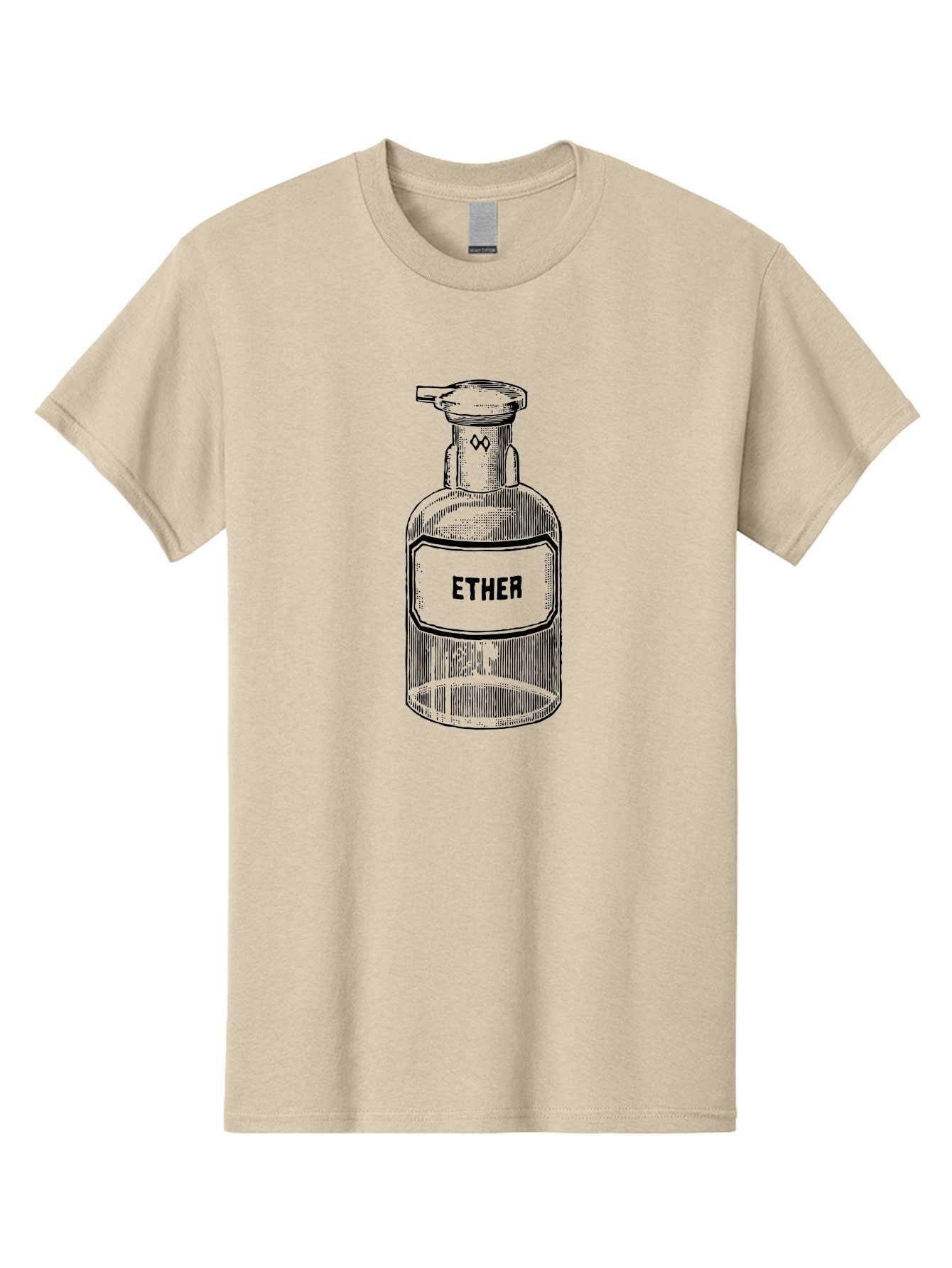Ether-Bottle Men'S Graphic Tee, 100% Cotton, Comfortable Casual Summer Wear, Machine Washable, Vintage Apothecary Bottle, Laboratory Equipment, Ether Label, Antique Glassware, Old-Fashioned Container, Chemical Storage, Retro Illustration, Aad598 15