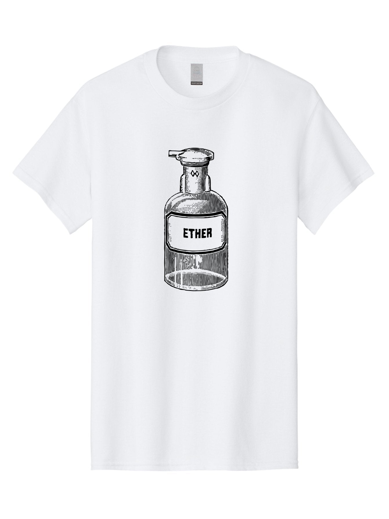 Ether-Bottle Men'S Graphic Tee, 100% Cotton, Comfortable Casual Summer Wear, Machine Washable, Vintage Apothecary Bottle, Laboratory Equipment, Ether Label, Antique Glassware, Old-Fashioned Container, Chemical Storage, Retro Illustration, Aad598 7
