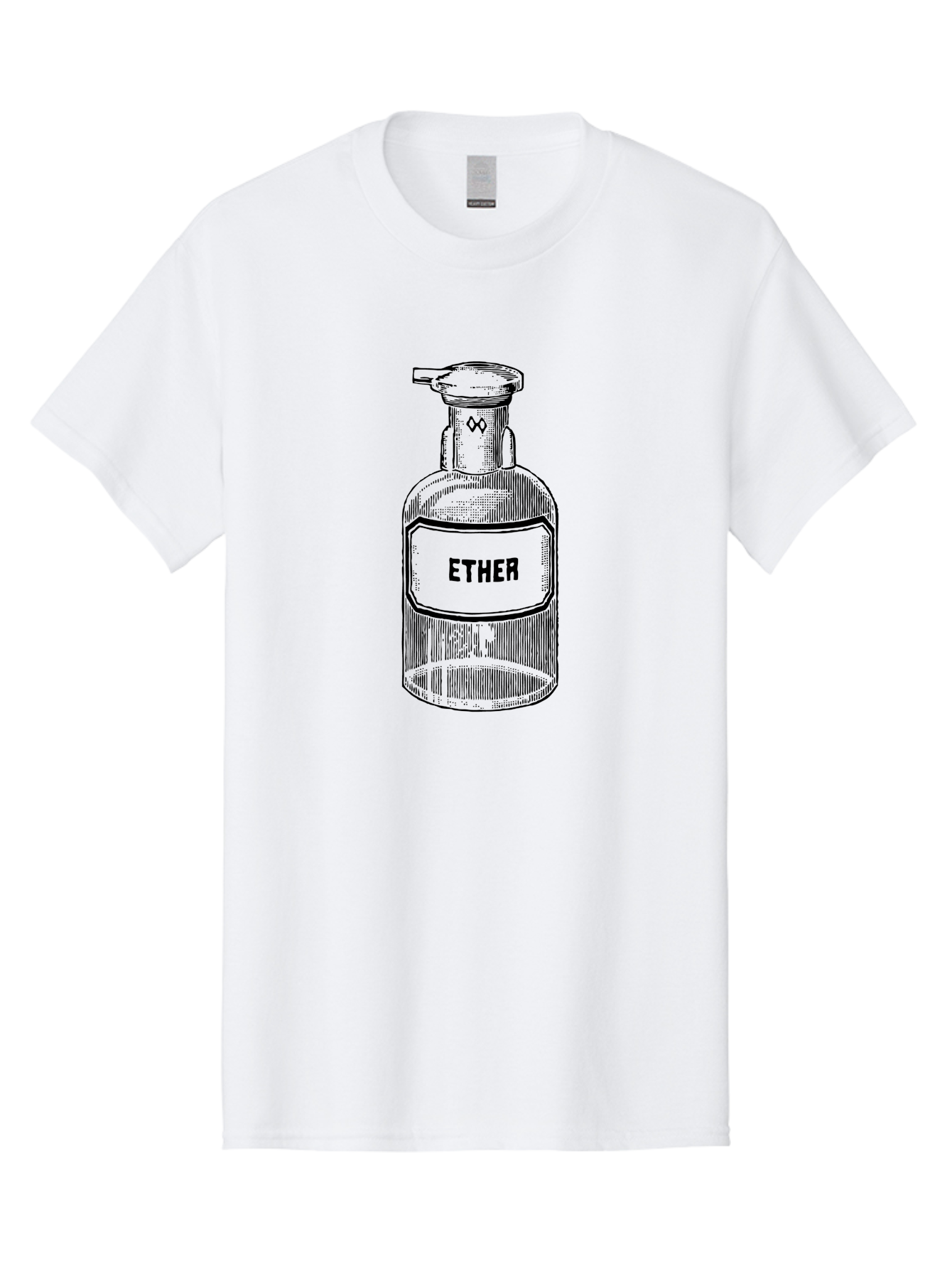 Ether-Bottle Men'S Graphic Tee, 100% Cotton, Comfortable Casual Summer Wear, Machine Washable, Vintage Apothecary Bottle, Laboratory Equipment, Ether Label, Antique Glassware, Old-Fashioned Container, Chemical Storage, Retro Illustration, Aad598 25