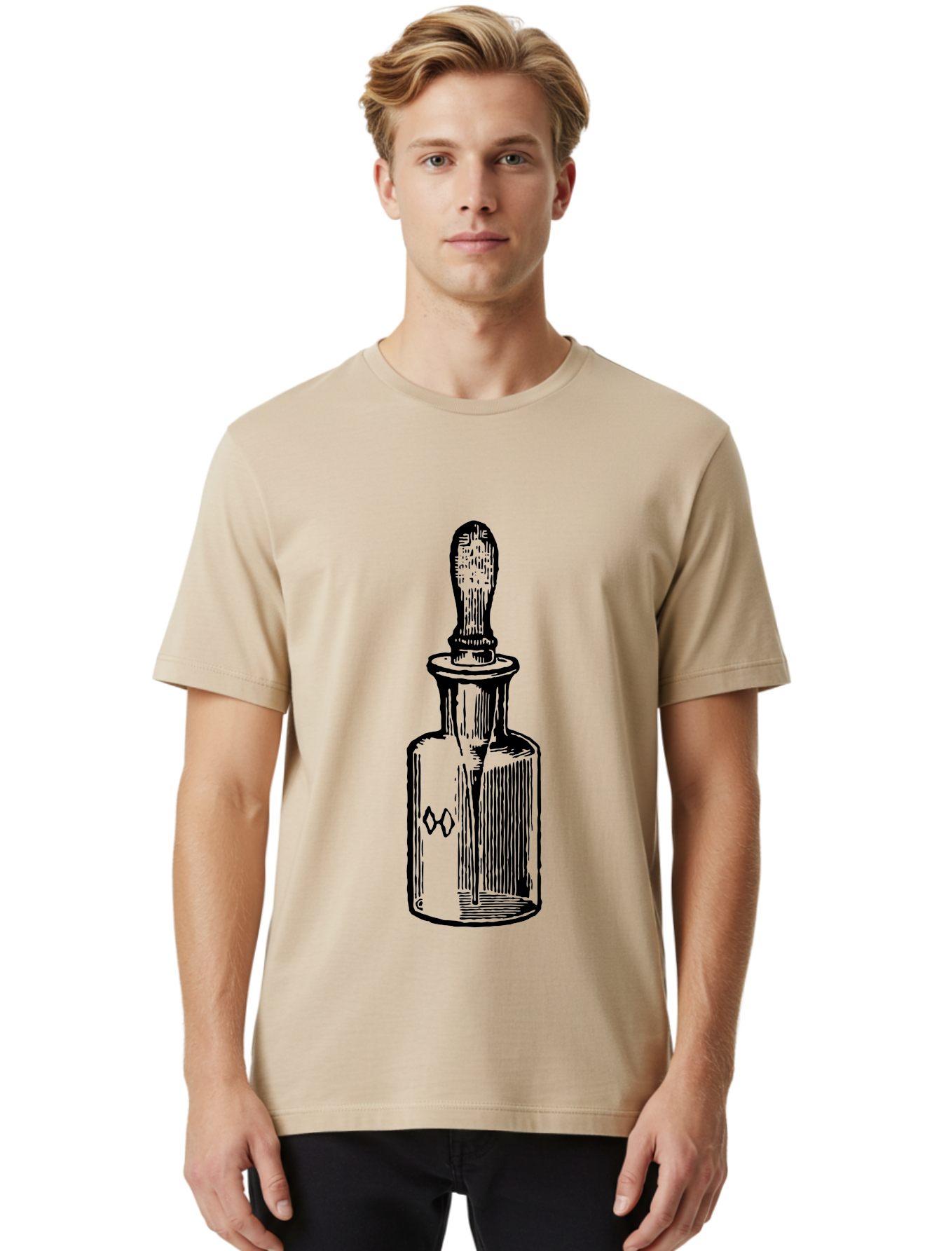 Glass-Bottle-Dropper Men'S Graphic Tee, 100% Cotton, Comfortable Casual Summer Wear, Machine Washable, Glass Bottle, Medicine Container, Vintage Apothecary, Stopper, Medical Equipment, Retro Pharmacy, Historical Medicine Aad602 24