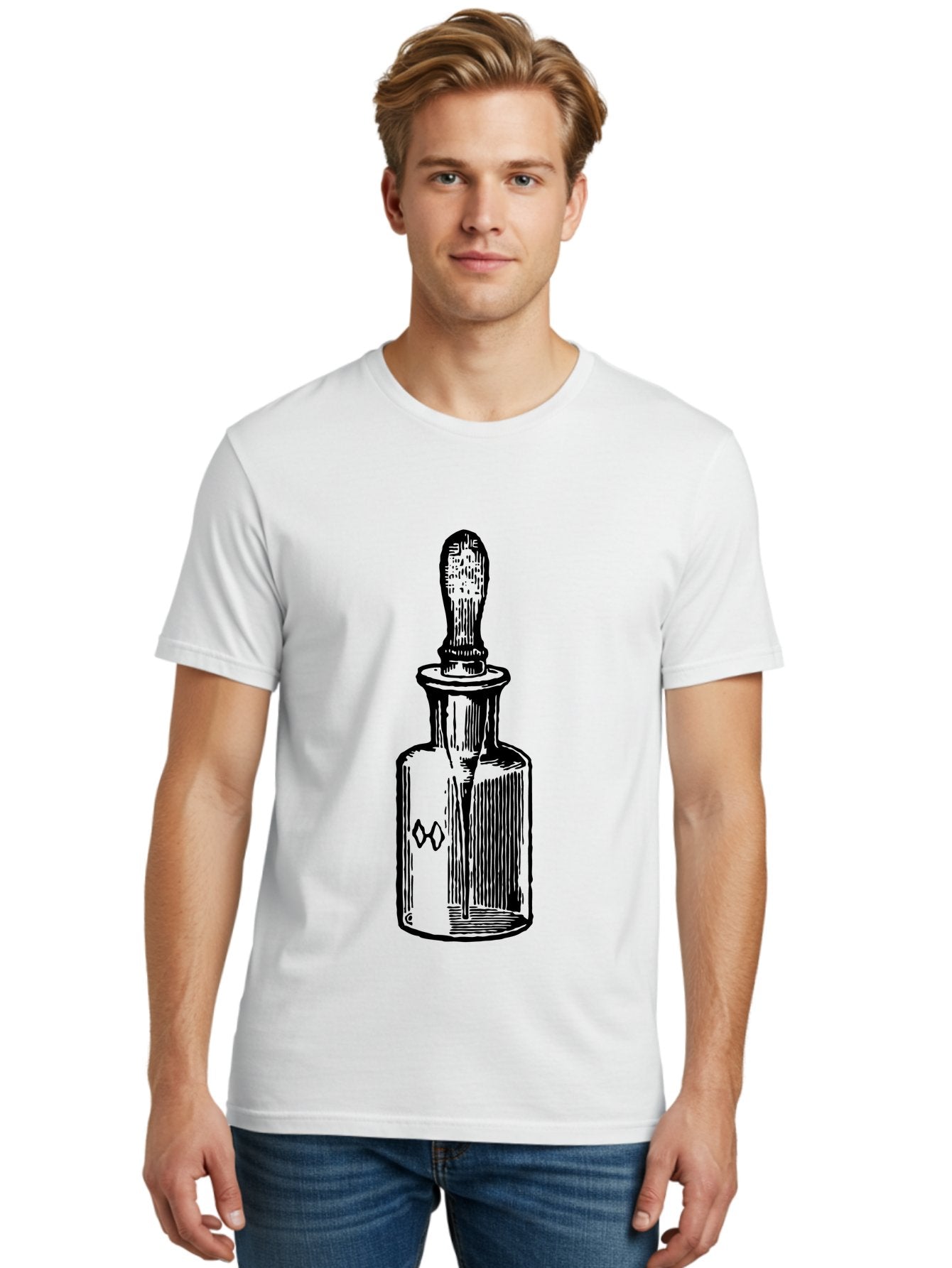 Glass-Bottle-Dropper Men'S Graphic Tee, 100% Cotton, Comfortable Casual Summer Wear, Machine Washable, Glass Bottle, Medicine Container, Vintage Apothecary, Stopper, Medical Equipment, Retro Pharmacy, Historical Medicine Aad602 23