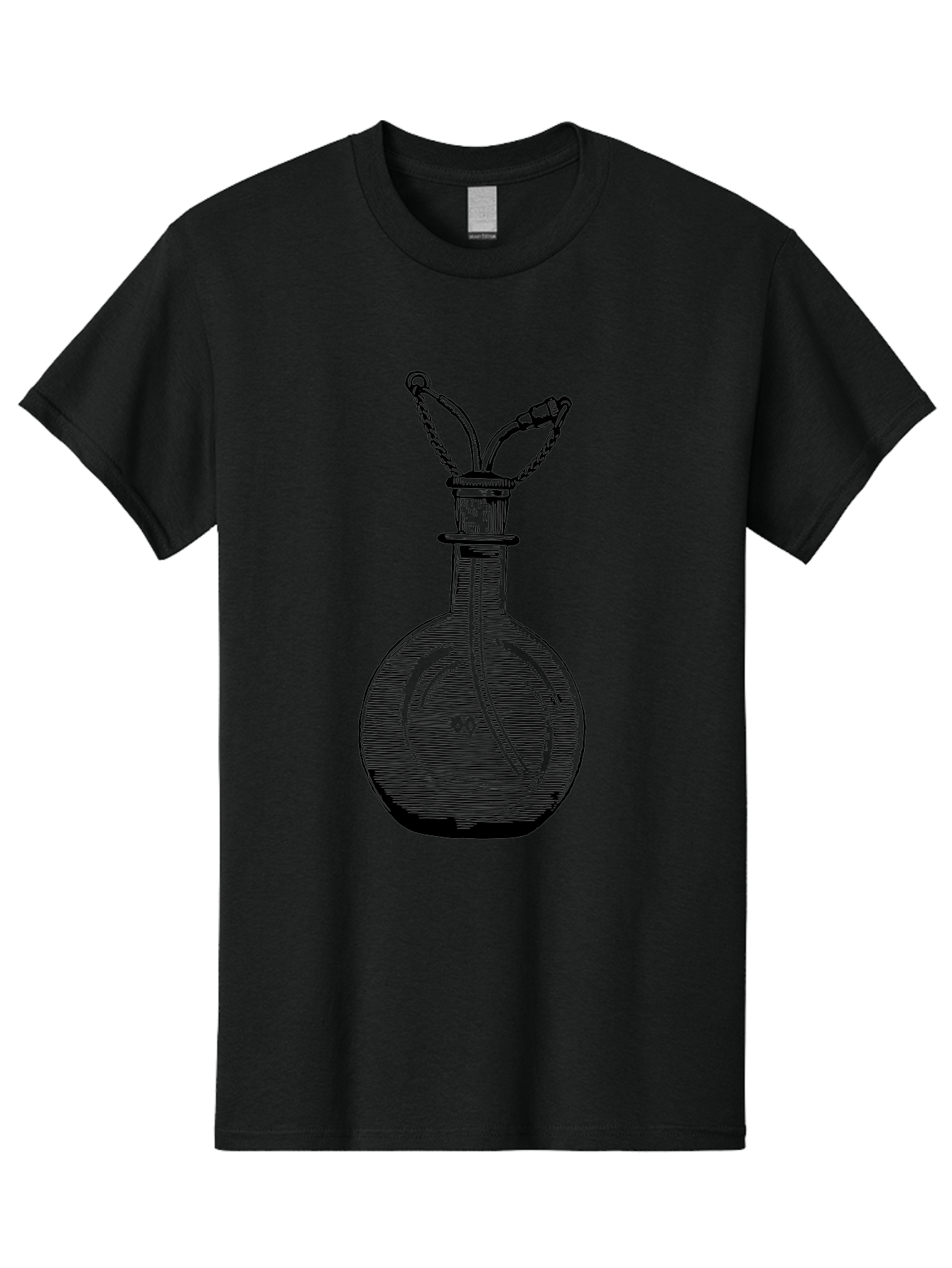 Glass-Bottle-With-Tube Men'S Graphic Tee, 100% Cotton, Comfortable Casual Summer Wear, Machine Washable, Vintage Laboratory Equipment, Scientific Glassware, Chemistry Lab, Experimental Apparatus, Antique Labware, Laboratory Flask, Aad603