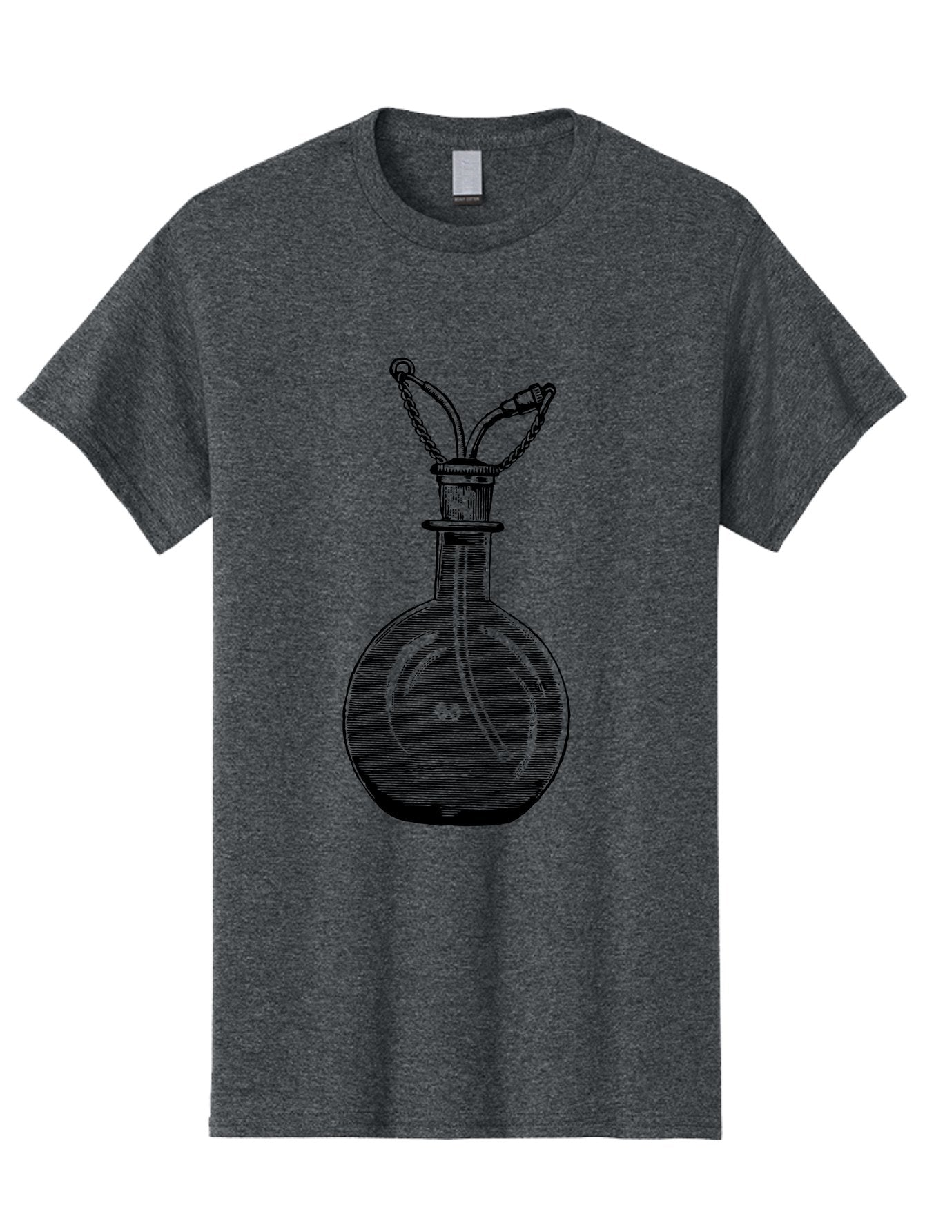Glass-Bottle-With-Tube Men'S Graphic Tee, 100% Cotton, Comfortable Casual Summer Wear, Machine Washable, Vintage Laboratory Equipment, Scientific Glassware, Chemistry Lab, Experimental Apparatus, Antique Labware, Laboratory Flask, Aad603