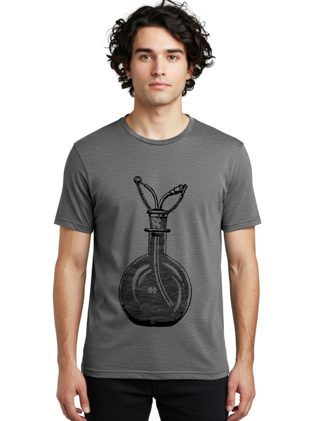 Glass-Bottle-With-Tube Men'S Graphic Tee, 100% Cotton, Comfortable Casual Summer Wear, Machine Washable, Vintage Laboratory Equipment, Scientific Glassware, Chemistry Lab, Experimental Apparatus, Antique Labware, Laboratory Flask, Aad603 22