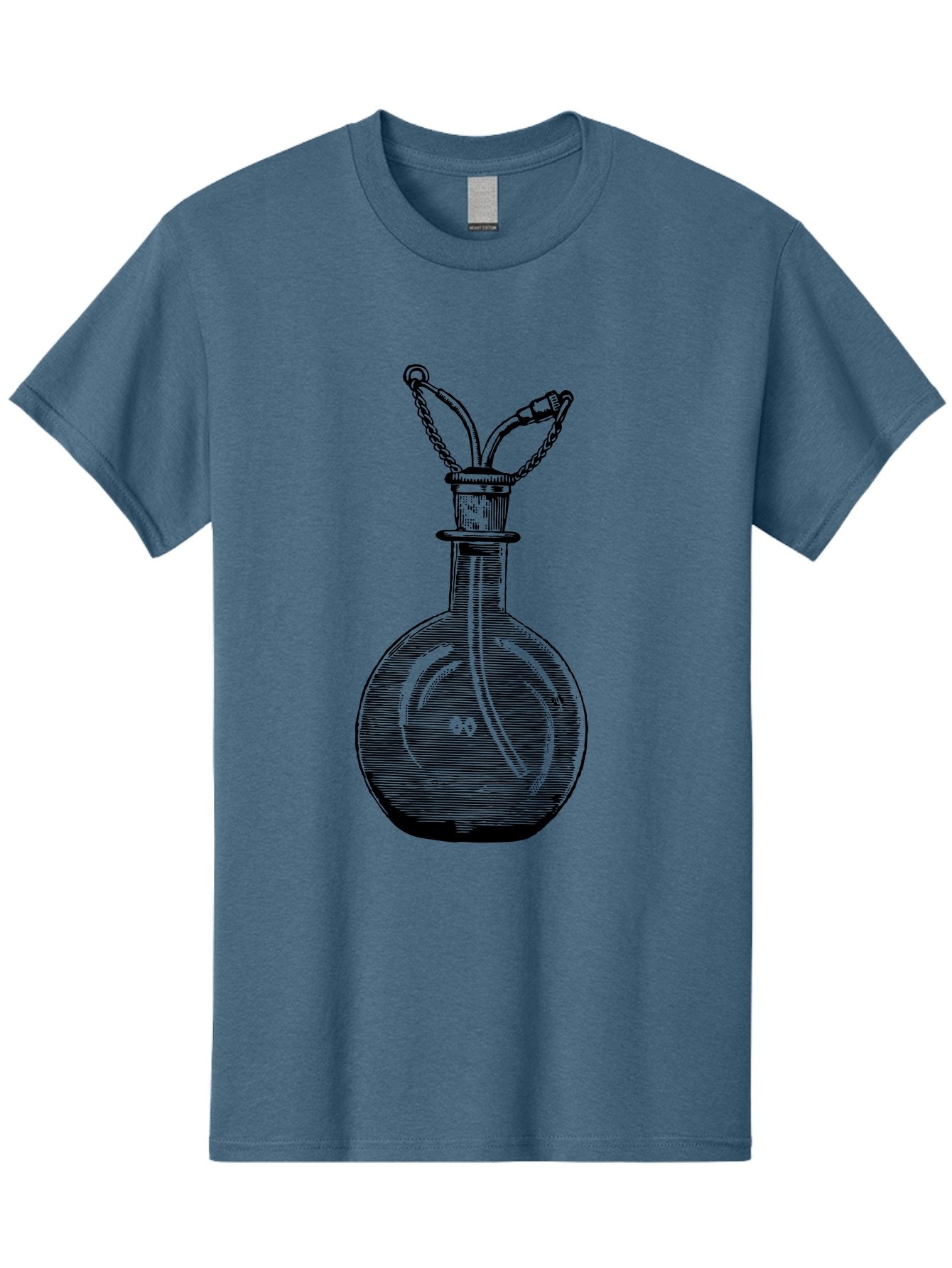 Glass-Bottle-With-Tube Men'S Graphic Tee, 100% Cotton, Comfortable Casual Summer Wear, Machine Washable, Vintage Laboratory Equipment, Scientific Glassware, Chemistry Lab, Experimental Apparatus, Antique Labware, Laboratory Flask, Aad603