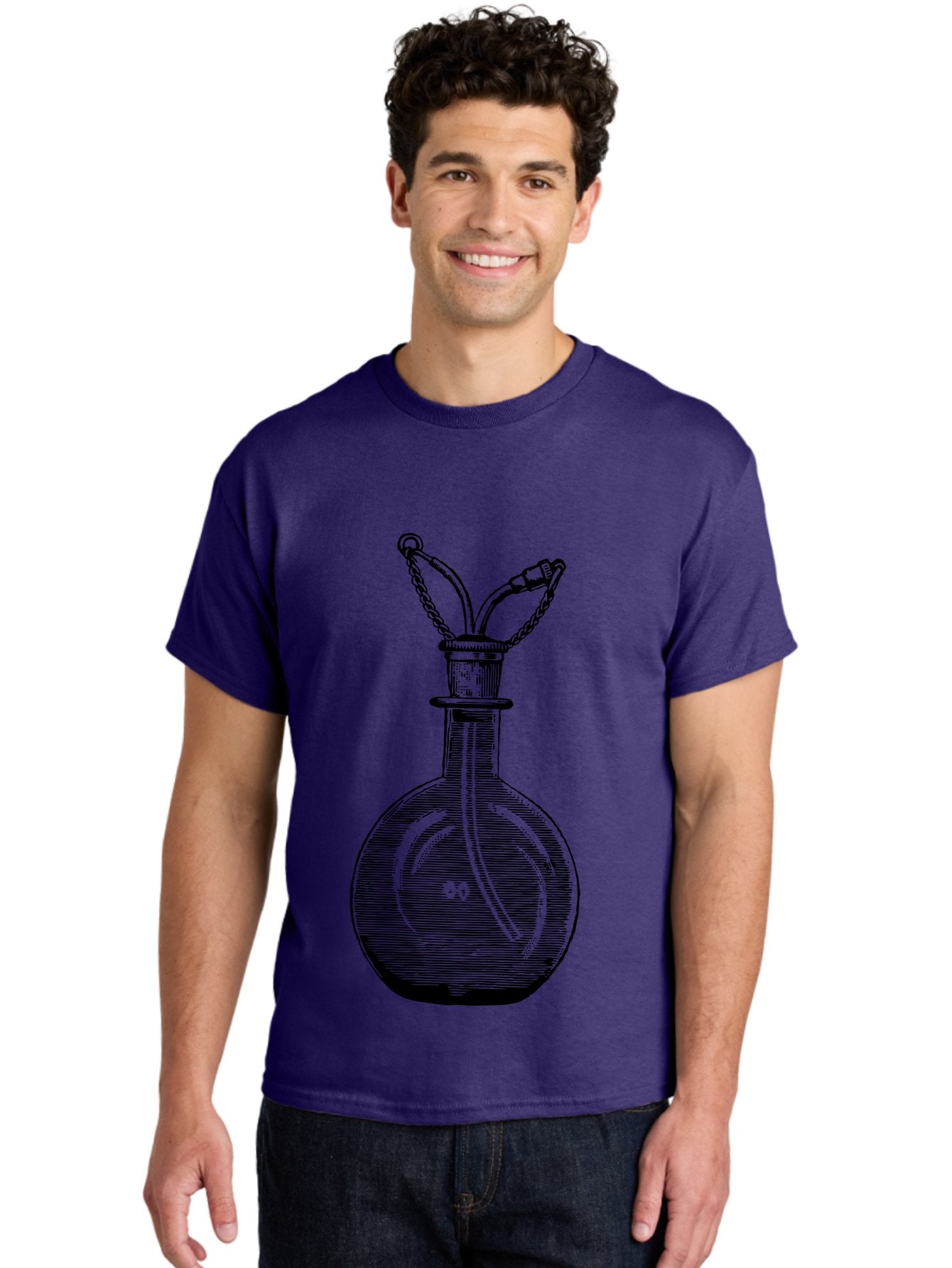 Glass-Bottle-With-Tube Men'S Graphic Tee, 100% Cotton, Comfortable Casual Summer Wear, Machine Washable, Vintage Laboratory Equipment, Scientific Glassware, Chemistry Lab, Experimental Apparatus, Antique Labware, Laboratory Flask, Aad603 26
