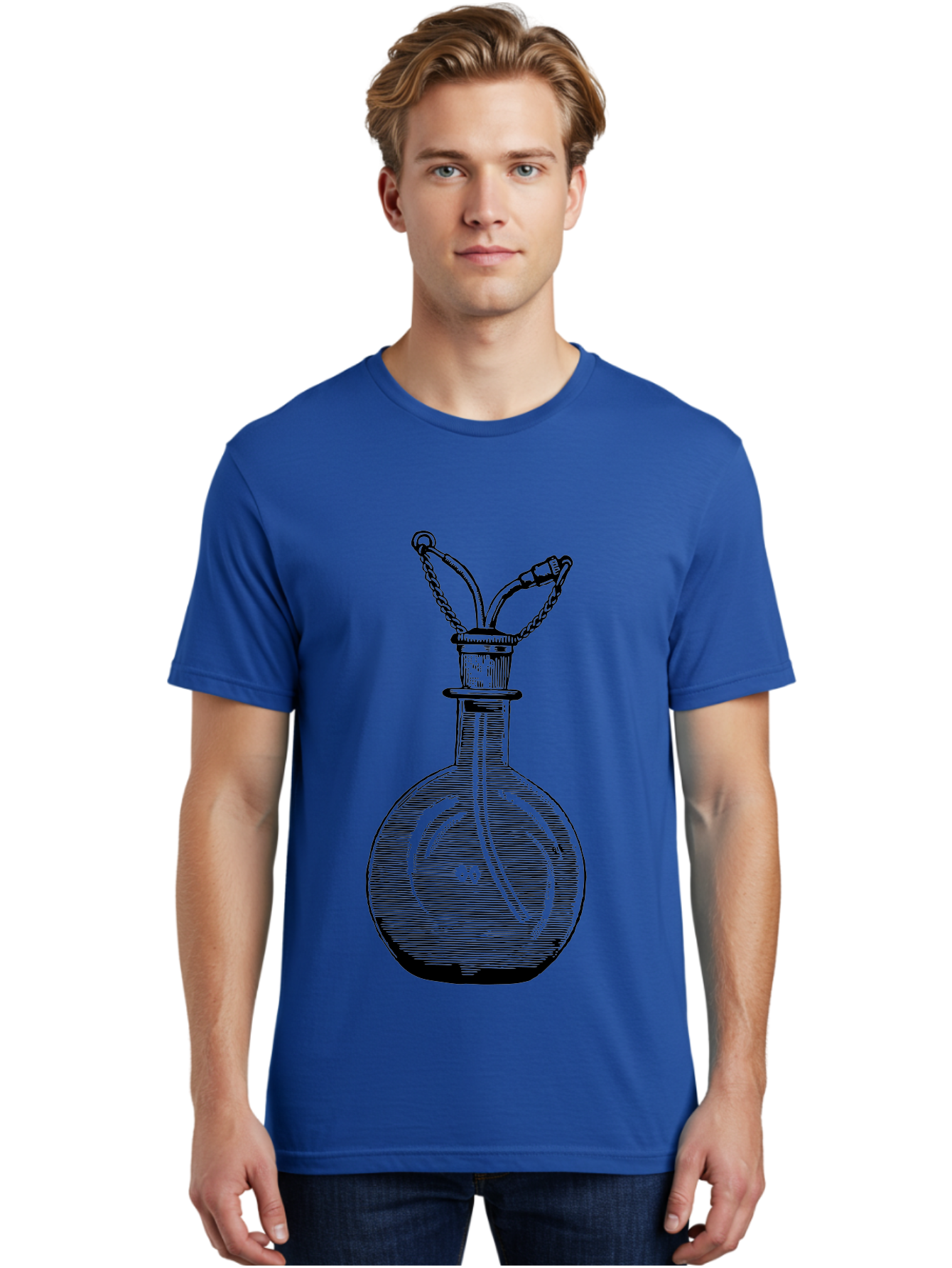 Glass-Bottle-With-Tube Men'S Graphic Tee, 100% Cotton, Comfortable Casual Summer Wear, Machine Washable, Vintage Laboratory Equipment, Scientific Glassware, Chemistry Lab, Experimental Apparatus, Antique Labware, Laboratory Flask, Aad603 28