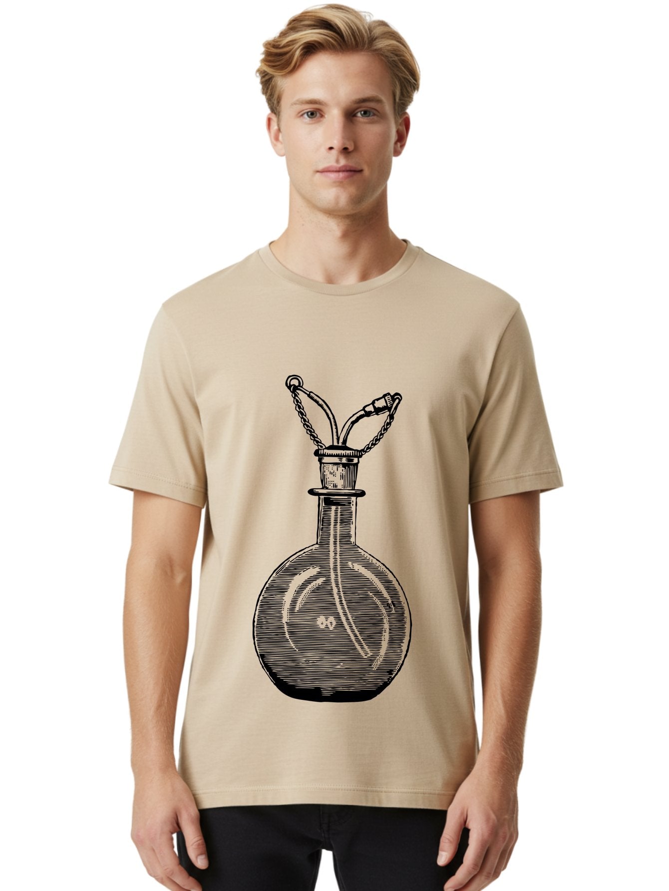 Glass-Bottle-With-Tube Men'S Graphic Tee, 100% Cotton, Comfortable Casual Summer Wear, Machine Washable, Vintage Laboratory Equipment, Scientific Glassware, Chemistry Lab, Experimental Apparatus, Antique Labware, Laboratory Flask, Aad603 28