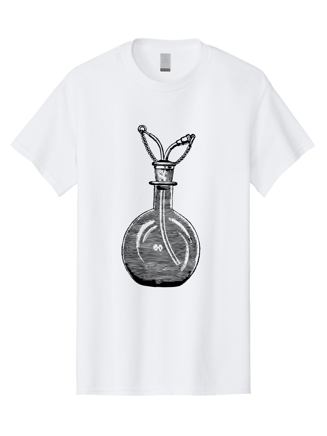 Glass-Bottle-With-Tube Men'S Graphic Tee, 100% Cotton, Comfortable Casual Summer Wear, Machine Washable, Vintage Laboratory Equipment, Scientific Glassware, Chemistry Lab, Experimental Apparatus, Antique Labware, Laboratory Flask, Aad603 13