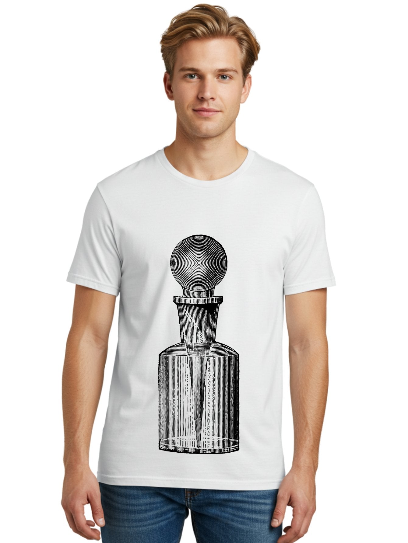 Glass-Bottle Men'S Graphic Tee, 100% Cotton, Comfortable Casual Summer Wear, Machine Washable, Vintage Bottle, Glass Stopper, Elegant Design, Luxury Packaging, Apothecary Jar, Decorative Container, Fine Glassware, Classic Style Aad604 30