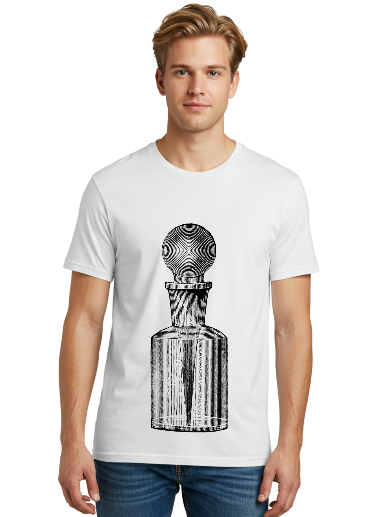 Glass-Bottle Men'S Graphic Tee, 100% Cotton, Comfortable Casual Summer Wear, Machine Washable, Vintage Bottle, Glass Stopper, Elegant Design, Luxury Packaging, Apothecary Jar, Decorative Container, Fine Glassware, Classic Style Aad604