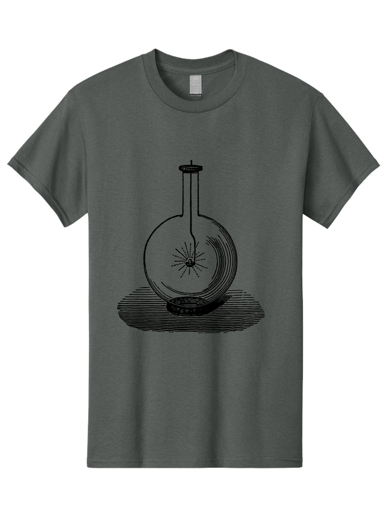 Glass-Flask-1 Men'S Graphic Tee, 100% Cotton, Comfortable Casual Summer Wear, Machine Washable, Cathode Ray Tube, Crookes Tube, Vacuum Tube, Experimental Apparatus, Scientific Equipment, Black And White Illustration, Vintage Style, Aad605 10
