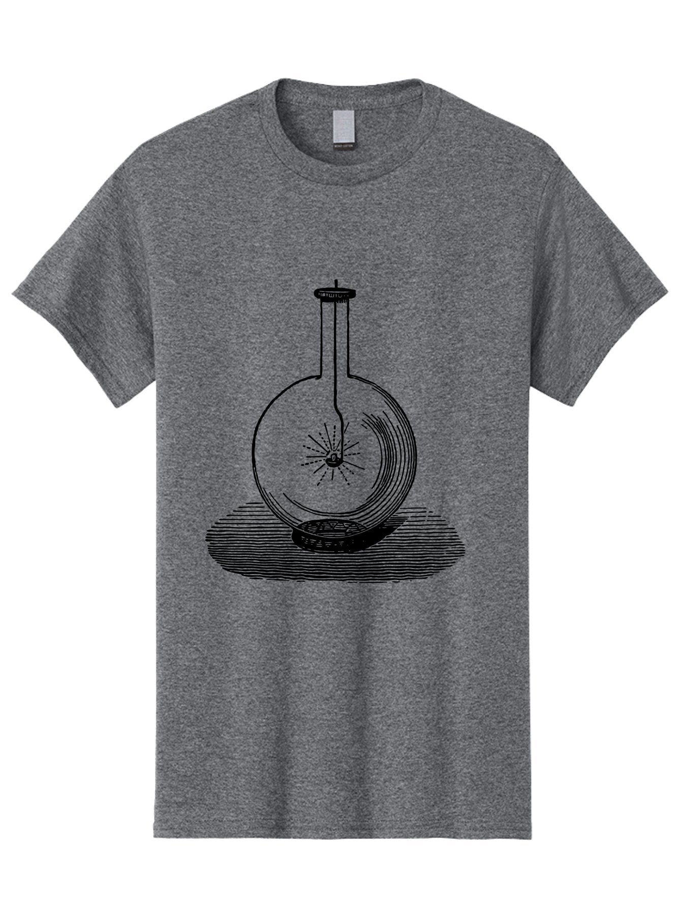 Glass-Flask-1 Men'S Graphic Tee, 100% Cotton, Comfortable Casual Summer Wear, Machine Washable, Cathode Ray Tube, Crookes Tube, Vacuum Tube, Experimental Apparatus, Scientific Equipment, Black And White Illustration, Vintage Style, Aad605 13