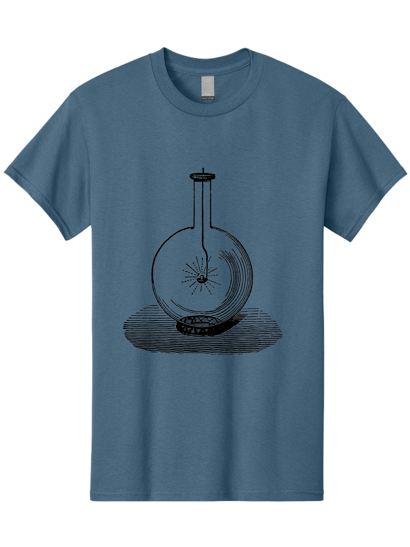 Glass-Flask-1 Men'S Graphic Tee, 100% Cotton, Comfortable Casual Summer Wear, Machine Washable, Cathode Ray Tube, Crookes Tube, Vacuum Tube, Experimental Apparatus, Scientific Equipment, Black And White Illustration, Vintage Style, Aad605