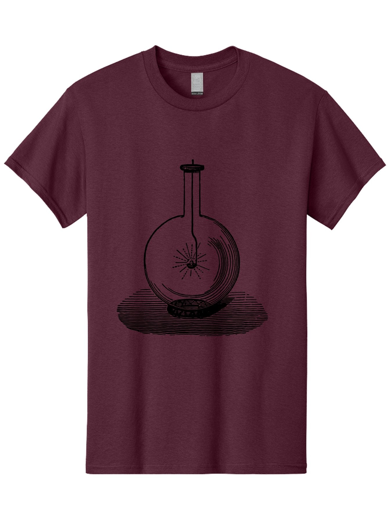 Glass-Flask-1 Men'S Graphic Tee, 100% Cotton, Comfortable Casual Summer Wear, Machine Washable, Cathode Ray Tube, Crookes Tube, Vacuum Tube, Experimental Apparatus, Scientific Equipment, Black And White Illustration, Vintage Style, Aad605 7