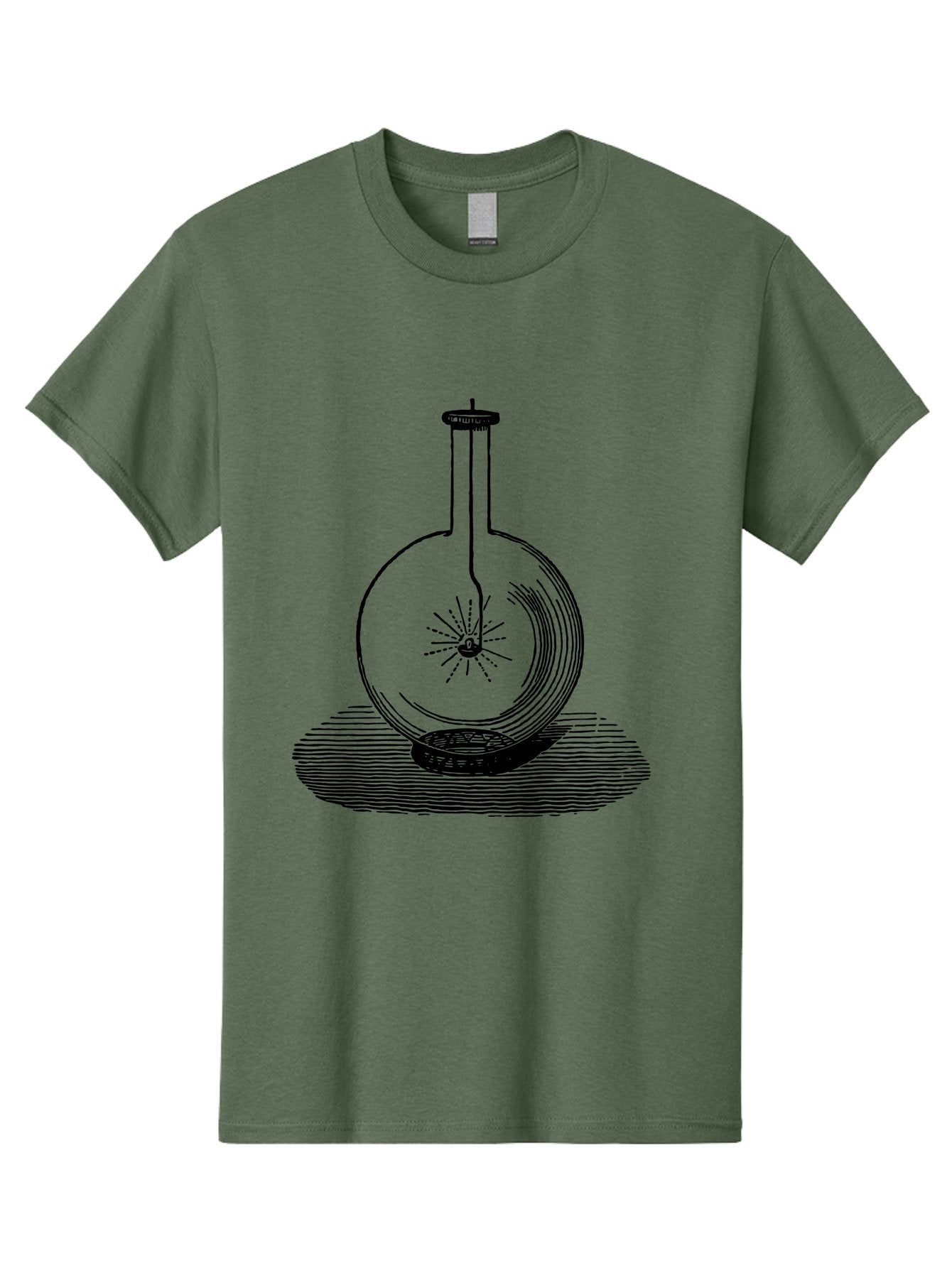 Glass-Flask-1 Men'S Graphic Tee, 100% Cotton, Comfortable Casual Summer Wear, Machine Washable, Cathode Ray Tube, Crookes Tube, Vacuum Tube, Experimental Apparatus, Scientific Equipment, Black And White Illustration, Vintage Style, Aad605