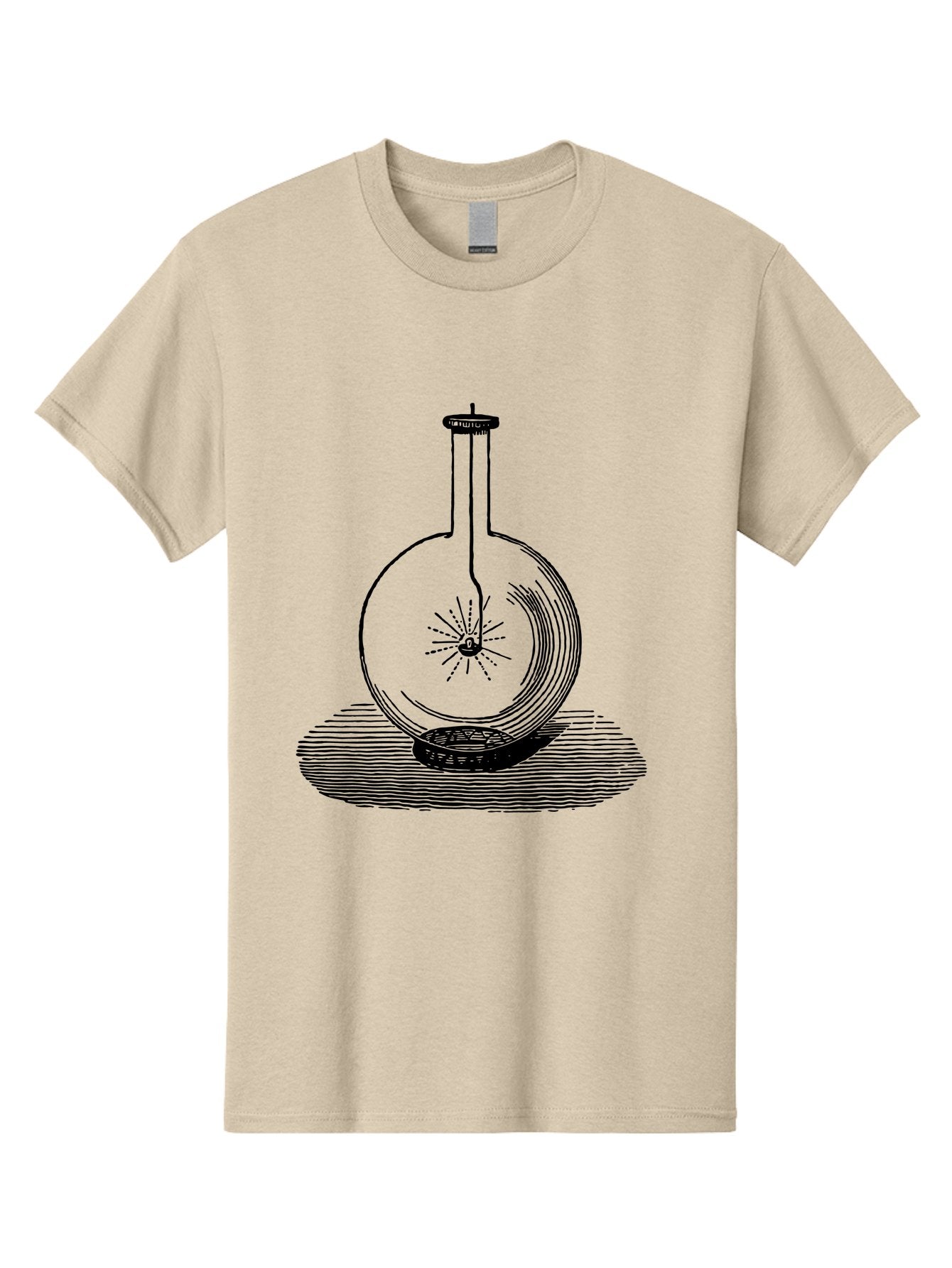 Glass-Flask-1 Men'S Graphic Tee, 100% Cotton, Comfortable Casual Summer Wear, Machine Washable, Cathode Ray Tube, Crookes Tube, Vacuum Tube, Experimental Apparatus, Scientific Equipment, Black And White Illustration, Vintage Style, Aad605