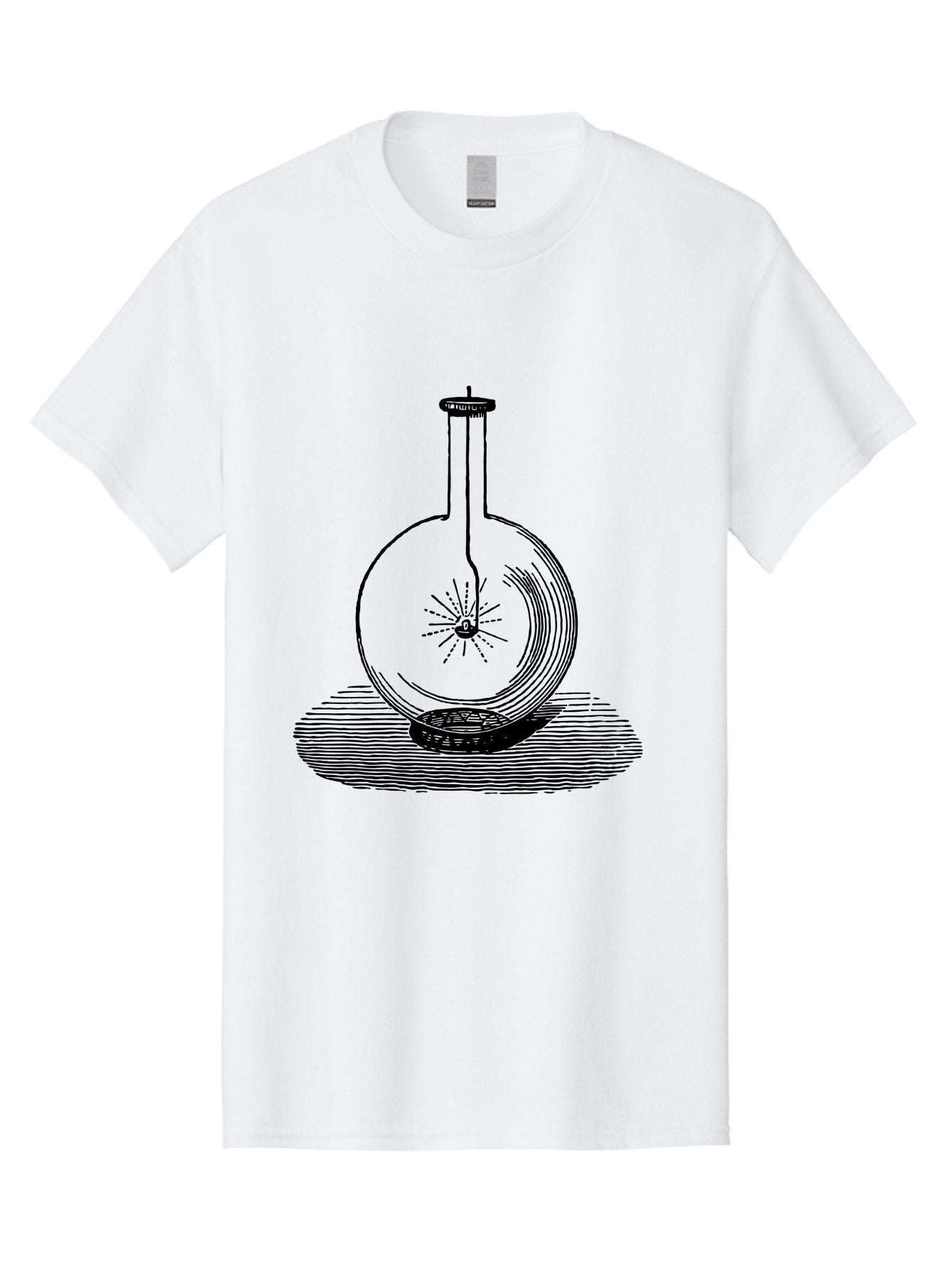 Glass-Flask-1 Men'S Graphic Tee, 100% Cotton, Comfortable Casual Summer Wear, Machine Washable, Cathode Ray Tube, Crookes Tube, Vacuum Tube, Experimental Apparatus, Scientific Equipment, Black And White Illustration, Vintage Style, Aad605 5