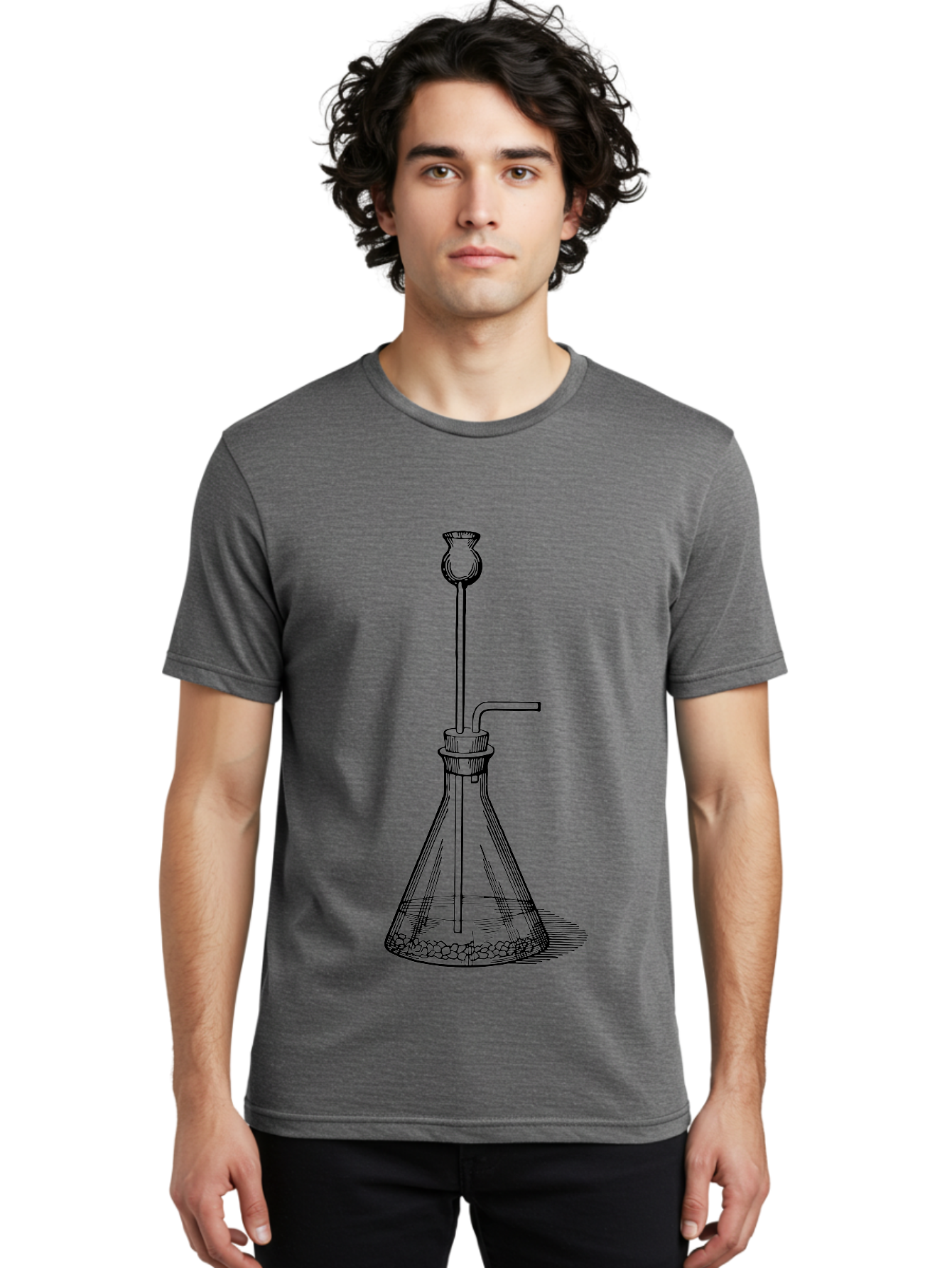 Glass-Flask Men'S Graphic Tee, 100% Cotton, Comfortable Casual Summer Wear, Machine Washable, Laboratory Equipment, Chemistry Setup, Gas Generation, Kipp'S Apparatus, Scientific Instrument, Chemistry Lab, Experimental Setup, Chemical Reaction Aad606 10