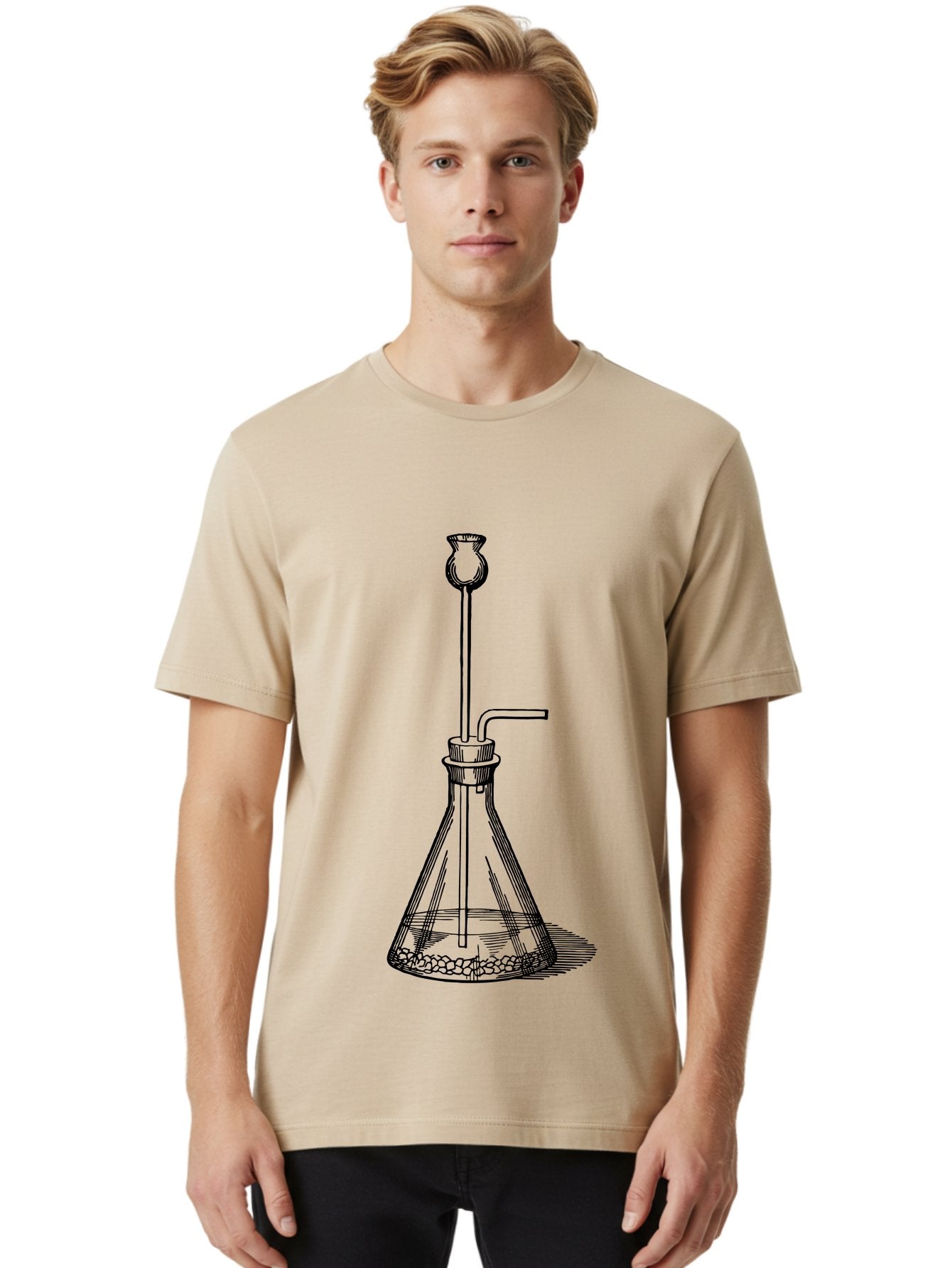 Glass-Flask Men'S Graphic Tee, 100% Cotton, Comfortable Casual Summer Wear, Machine Washable, Laboratory Equipment, Chemistry Setup, Gas Generation, Kipp'S Apparatus, Scientific Instrument, Chemistry Lab, Experimental Setup, Chemical Reaction Aad606 22