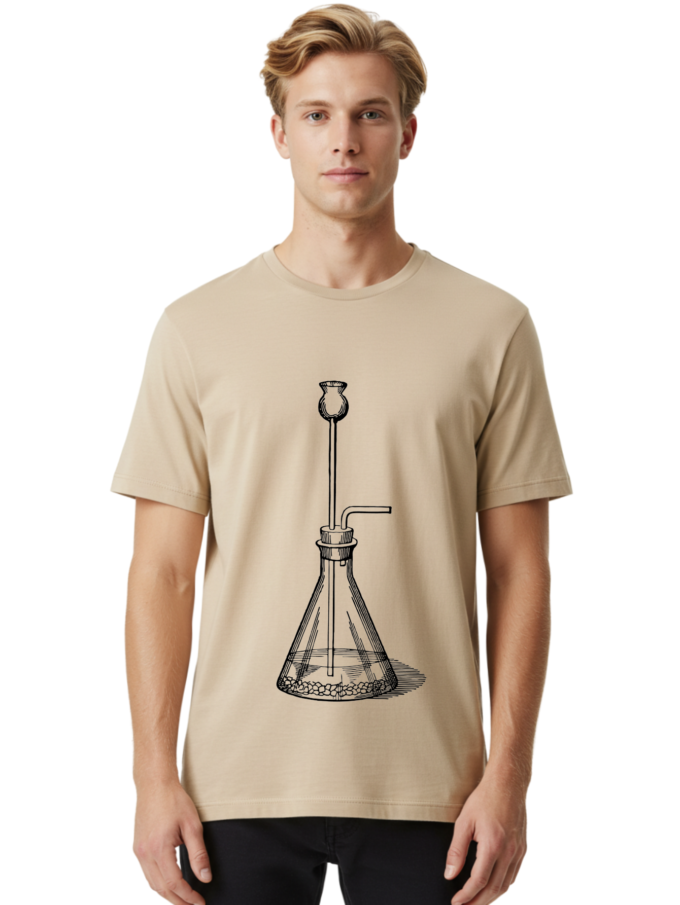Glass-Flask Men'S Graphic Tee, 100% Cotton, Comfortable Casual Summer Wear, Machine Washable, Laboratory Equipment, Chemistry Setup, Gas Generation, Kipp'S Apparatus, Scientific Instrument, Chemistry Lab, Experimental Setup, Chemical Reaction Aad606 18