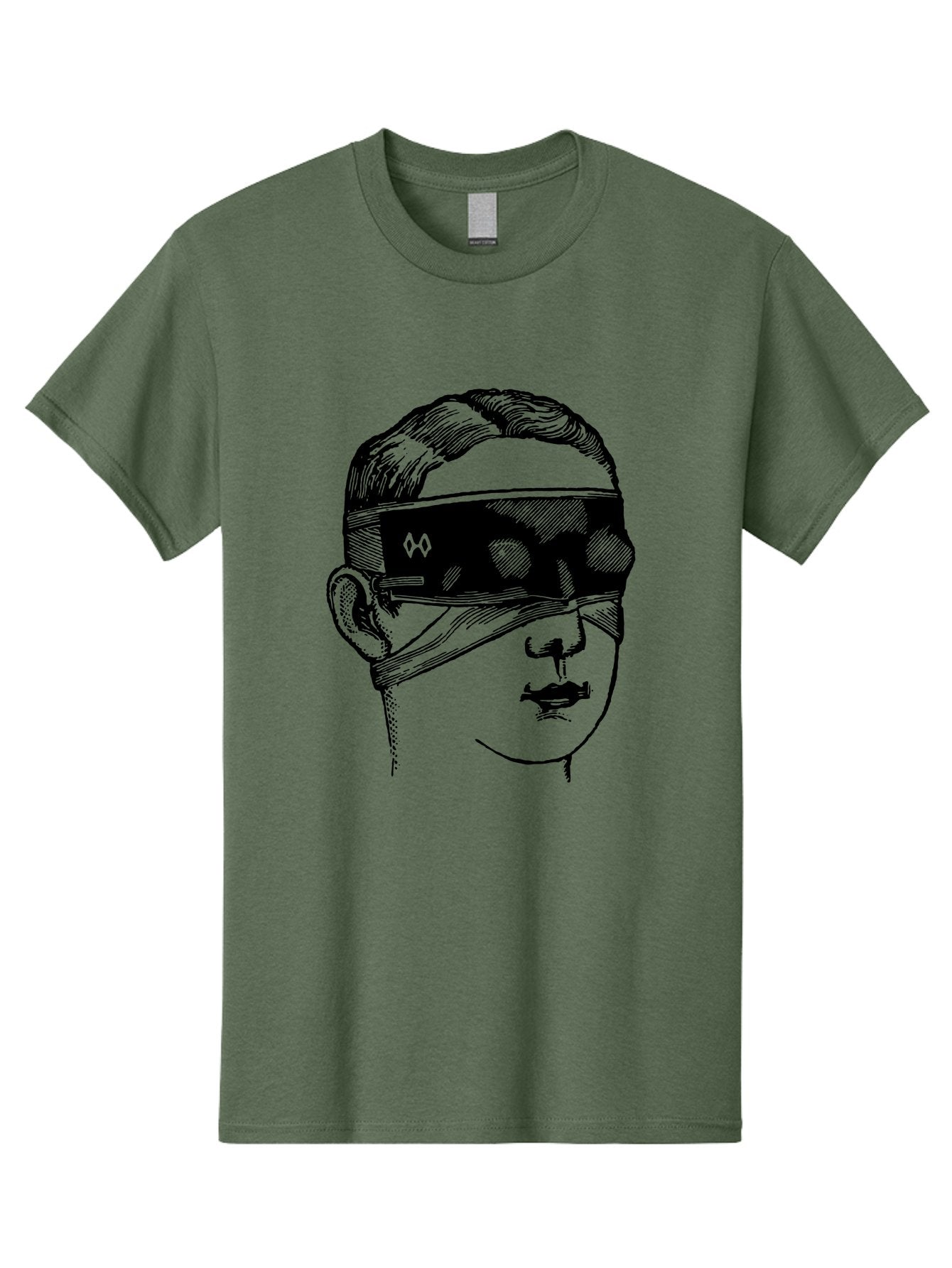 Head-Illustration Men'S Graphic Tee, 100% Cotton, Comfortable Casual Summer Wear, Machine Washable, Vr Headset, Futuristic Tech, Virtual Reality, Futuristic Illustration, Black And Green, Cyberpunk Style, Head Illustration, Sci-Fi Art, Aad608