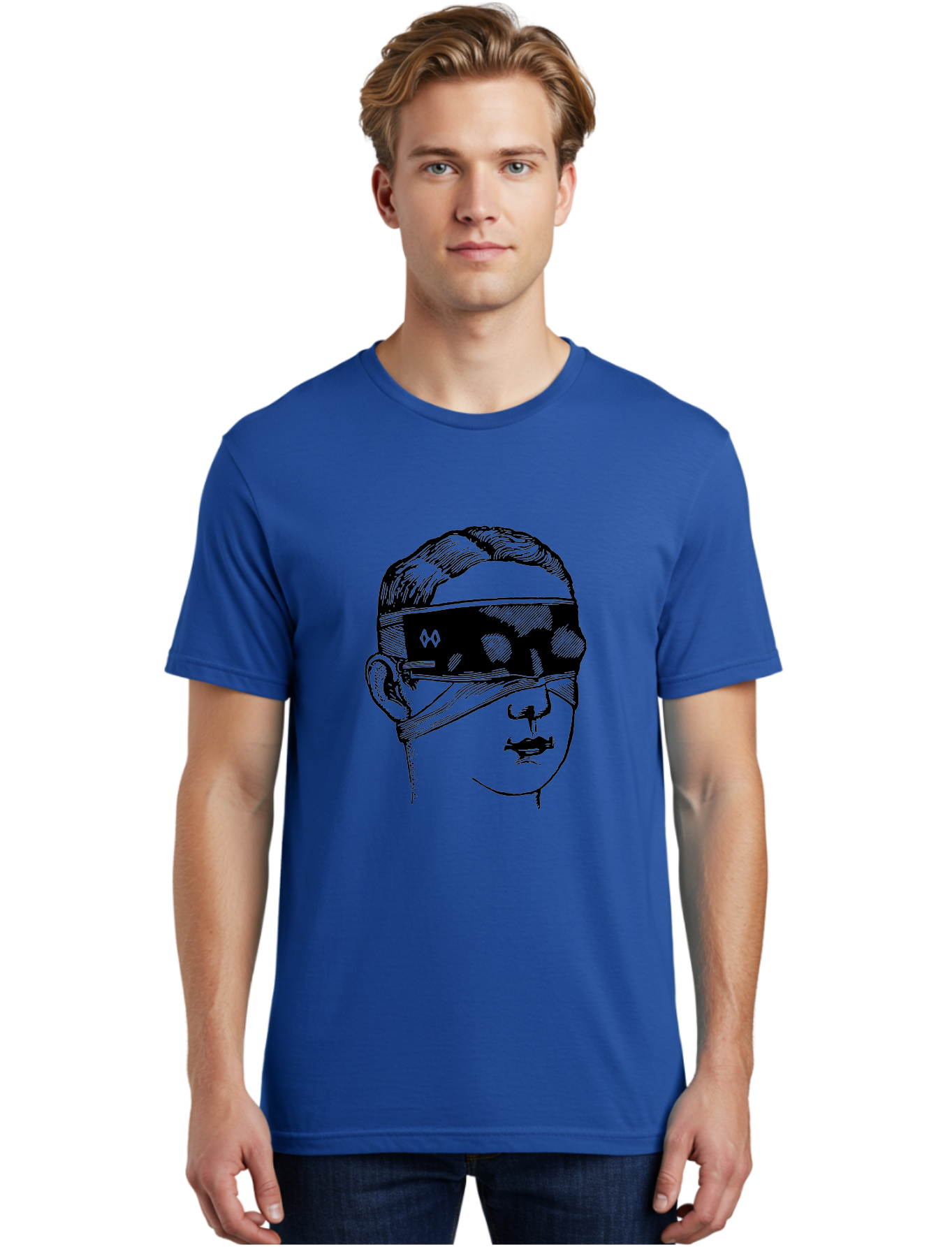 Head-Illustration Men'S Graphic Tee, 100% Cotton, Comfortable Casual Summer Wear, Machine Washable, Vr Headset, Futuristic Tech, Virtual Reality, Futuristic Illustration, Black And Green, Cyberpunk Style, Head Illustration, Sci-Fi Art, Aad608