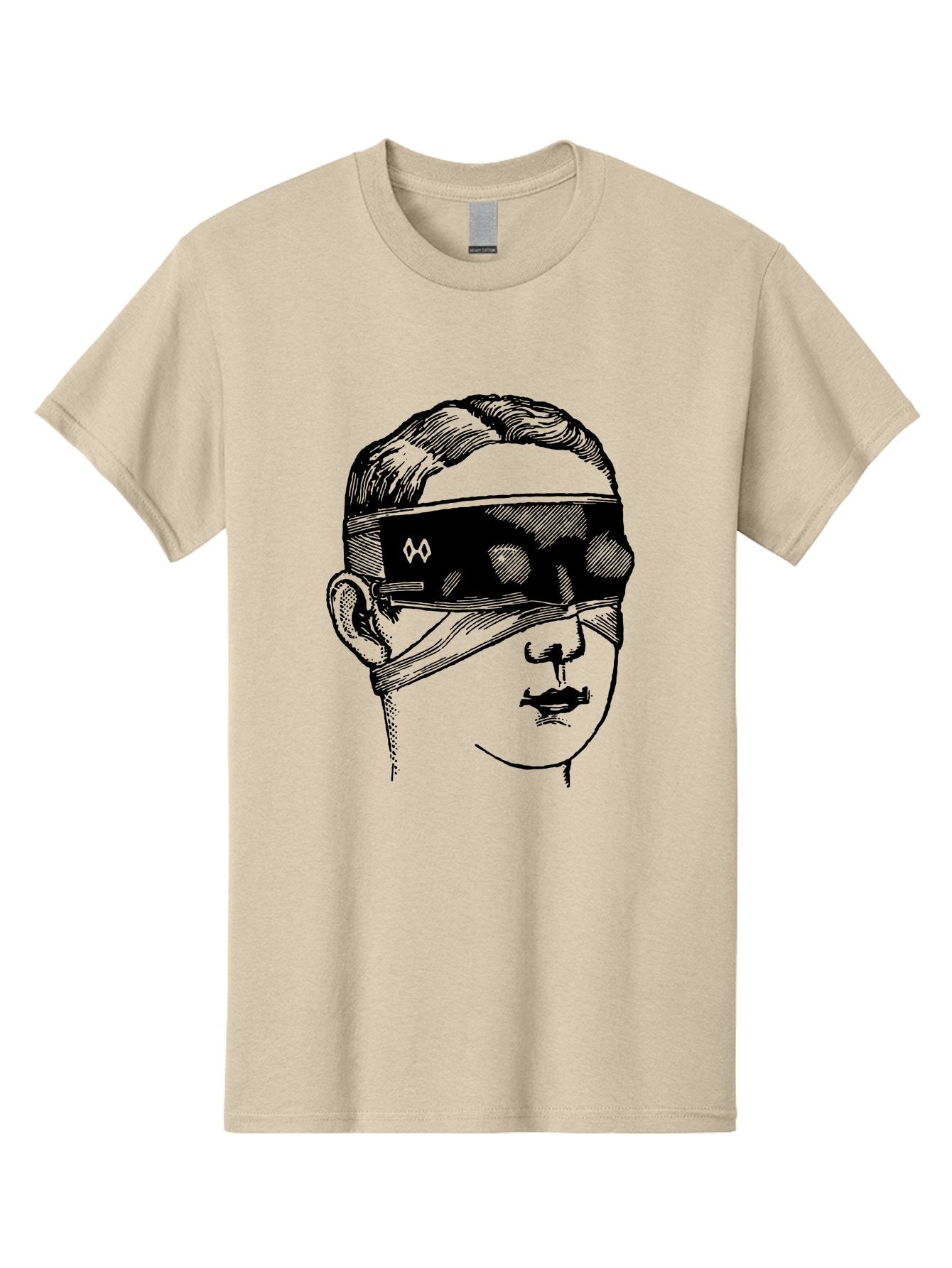Head-Illustration Men'S Graphic Tee, 100% Cotton, Comfortable Casual Summer Wear, Machine Washable, Vr Headset, Futuristic Tech, Virtual Reality, Futuristic Illustration, Black And Green, Cyberpunk Style, Head Illustration, Sci-Fi Art, Aad608