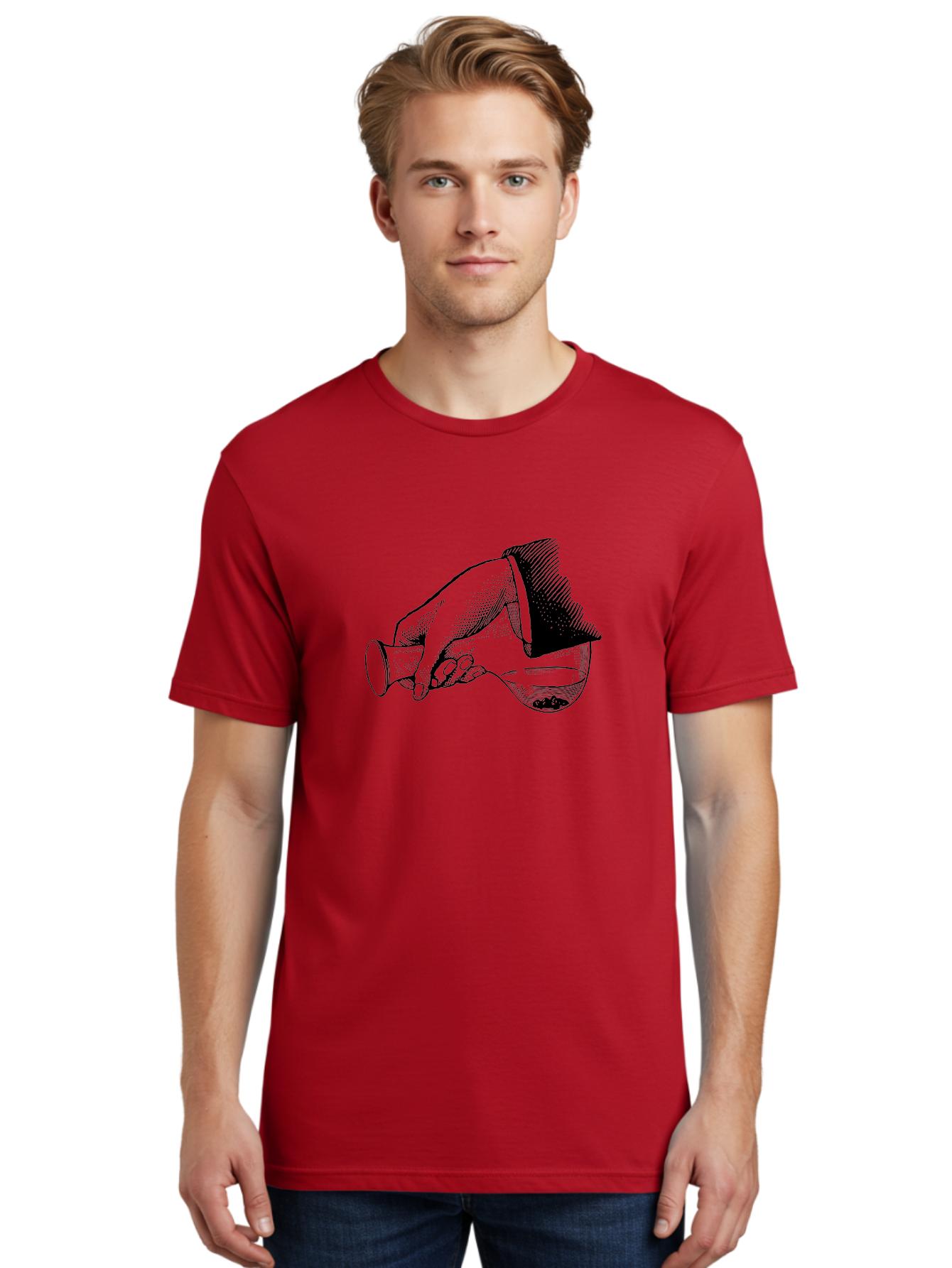 Hourglass Men'S Graphic Tee, 100% Cotton, Comfortable Casual Summer Wear, Machine Washable, Hand Holding Flask, Glass Container, Liquid Pouring, Scientific Experiment, Laboratory Equipment, Chemistry, Vintage Illustration, Aad610 22