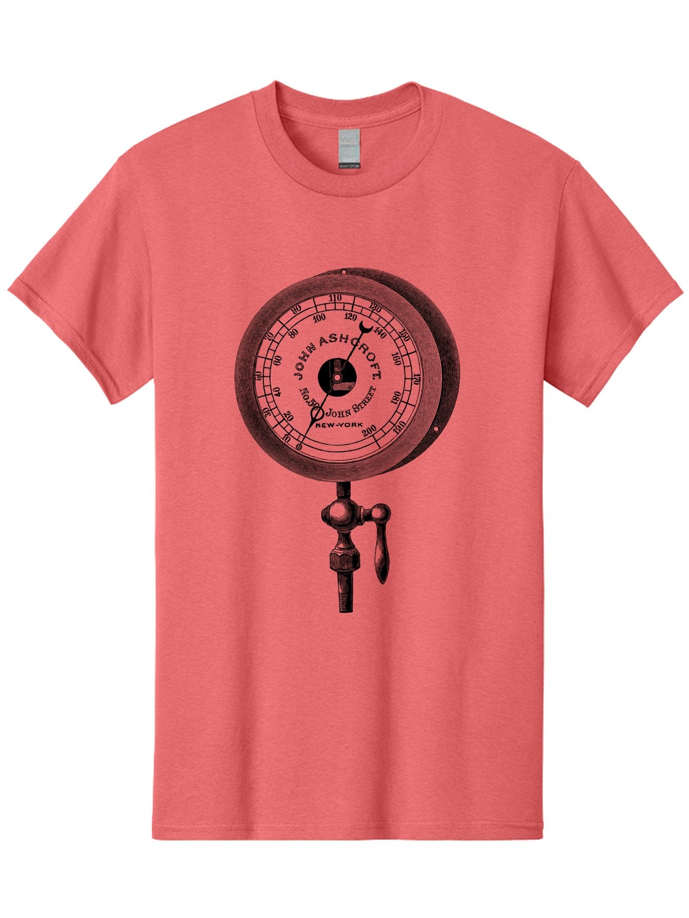 John-Ashcroft-Barometer Men'S Graphic Tee, 100% Cotton, Comfortable Casual Summer Wear, Machine Washable, Vintage Pressure Gauge, Antique Measuring Device, John Ashcroft New York, Industrial Equipment, Mechanical Dial, Precision Instrument, Aad611 6