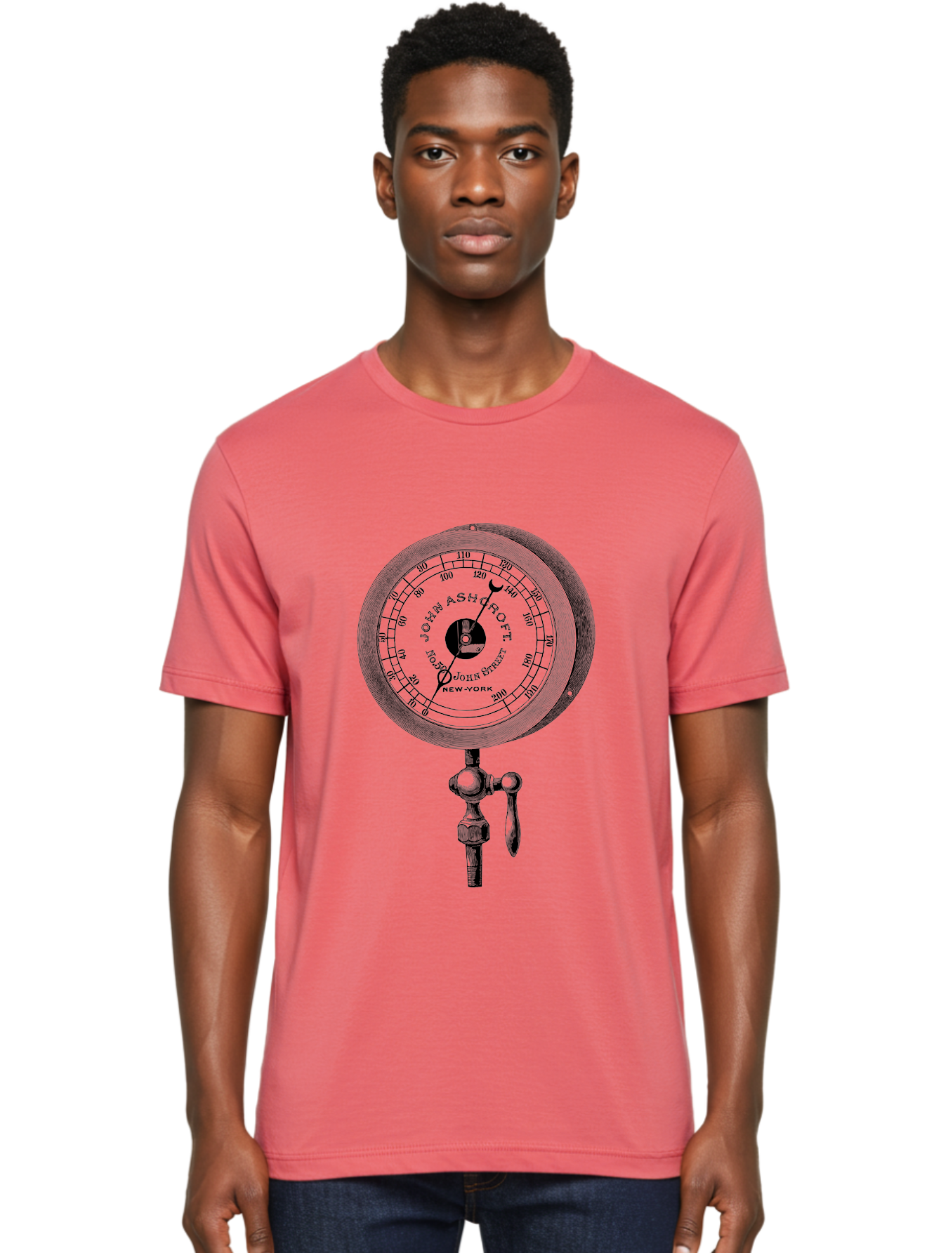 John-Ashcroft-Barometer Men'S Graphic Tee, 100% Cotton, Comfortable Casual Summer Wear, Machine Washable, Vintage Pressure Gauge, Antique Measuring Device, John Ashcroft New York, Industrial Equipment, Mechanical Dial, Precision Instrument, Aad611 14