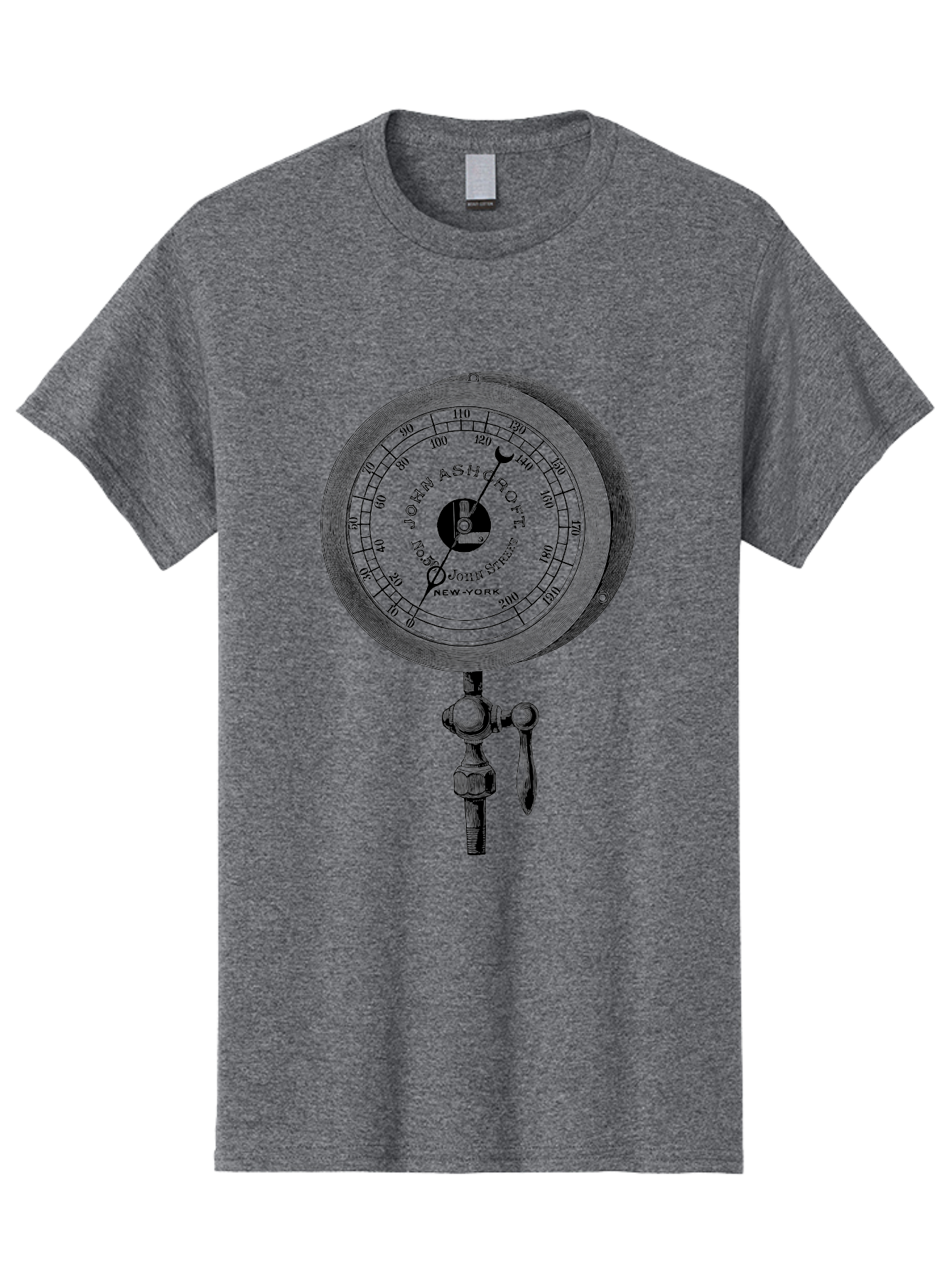 John-Ashcroft-Barometer Men'S Graphic Tee, 100% Cotton, Comfortable Casual Summer Wear, Machine Washable, Vintage Pressure Gauge, Antique Measuring Device, John Ashcroft New York, Industrial Equipment, Mechanical Dial, Precision Instrument, Aad611 7