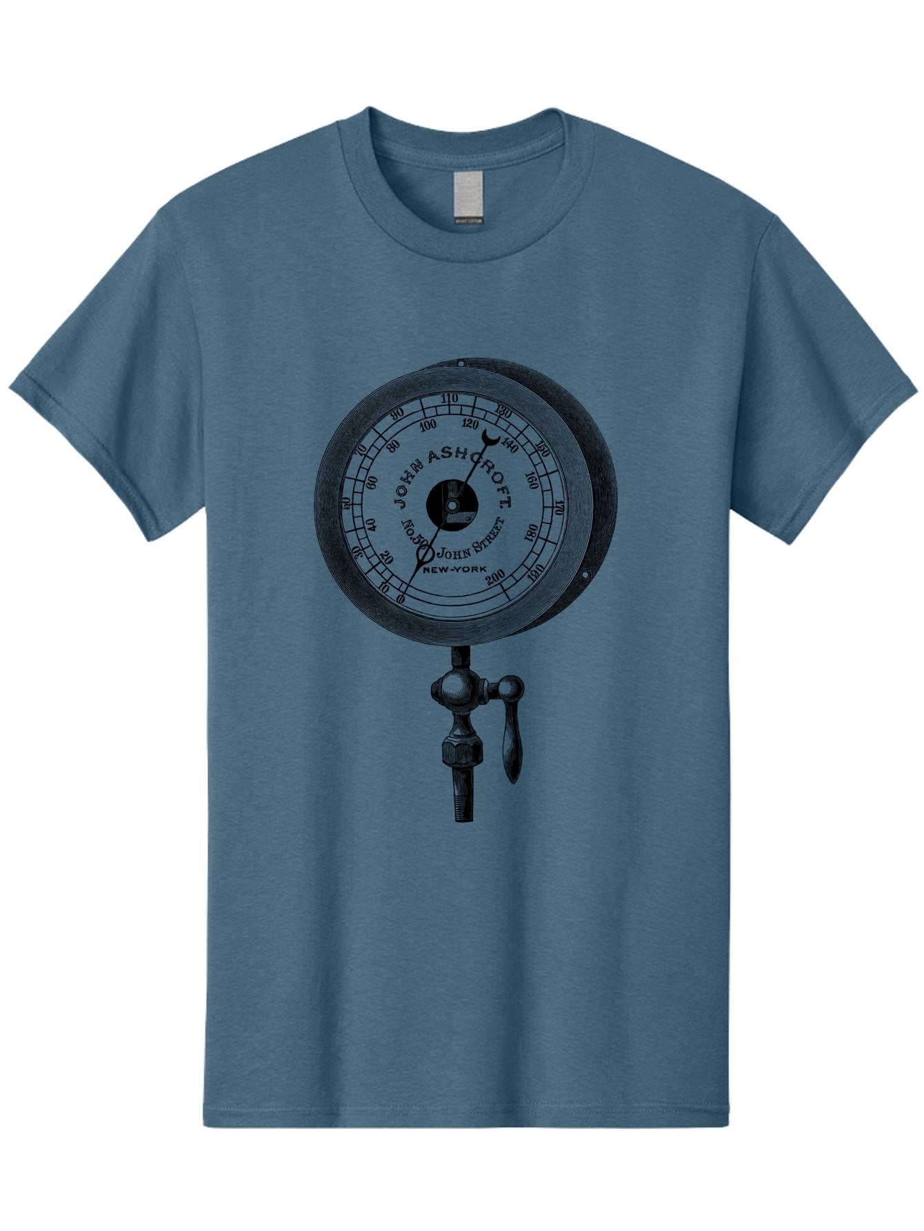 John-Ashcroft-Barometer Men'S Graphic Tee, 100% Cotton, Comfortable Casual Summer Wear, Machine Washable, Vintage Pressure Gauge, Antique Measuring Device, John Ashcroft New York, Industrial Equipment, Mechanical Dial, Precision Instrument, Aad611