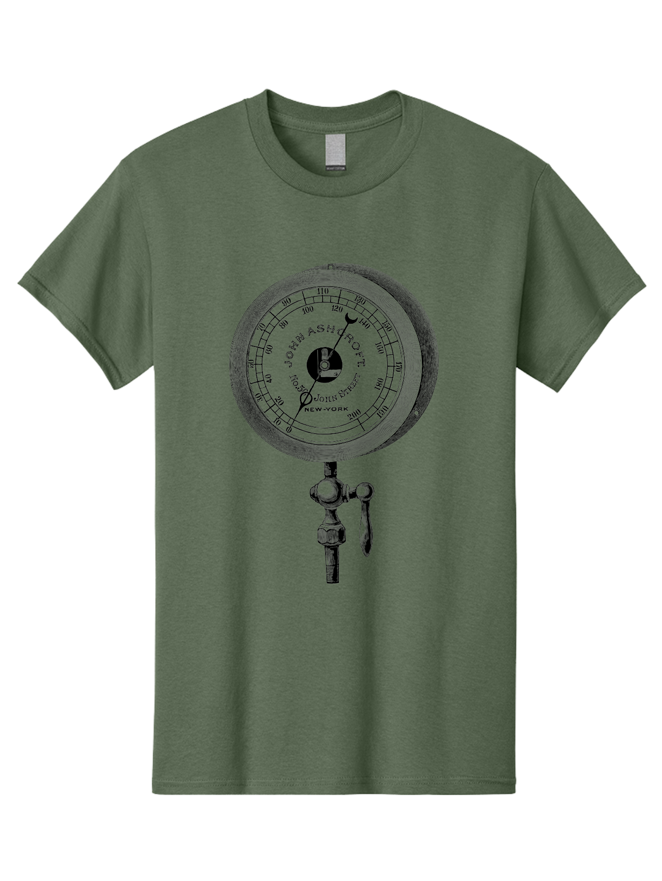 John-Ashcroft-Barometer Men'S Graphic Tee, 100% Cotton, Comfortable Casual Summer Wear, Machine Washable, Vintage Pressure Gauge, Antique Measuring Device, John Ashcroft New York, Industrial Equipment, Mechanical Dial, Precision Instrument, Aad611 25