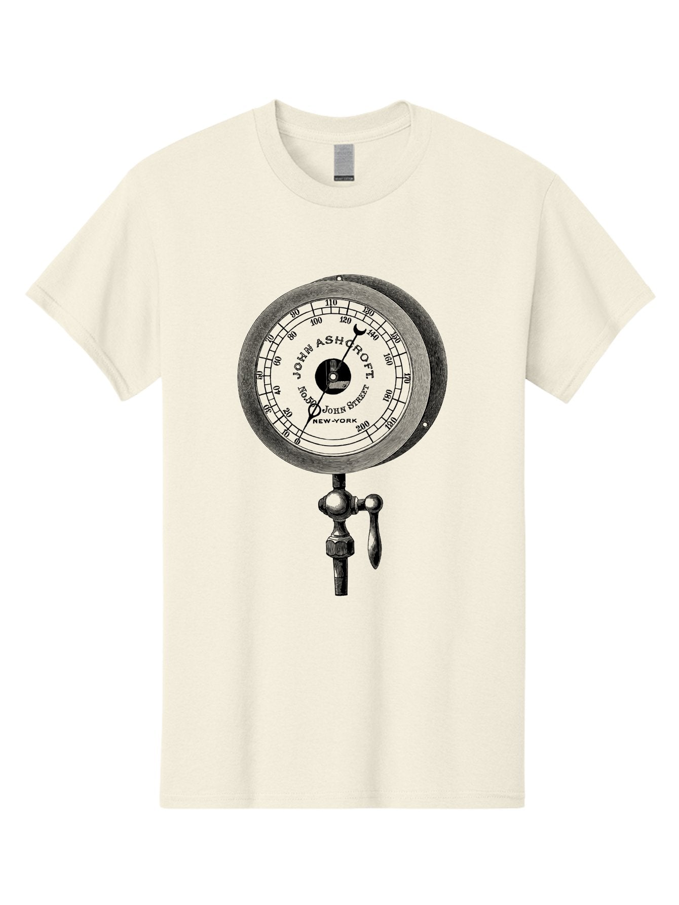 John-Ashcroft-Barometer Men'S Graphic Tee, 100% Cotton, Comfortable Casual Summer Wear, Machine Washable, Vintage Pressure Gauge, Antique Measuring Device, John Ashcroft New York, Industrial Equipment, Mechanical Dial, Precision Instrument, Aad611 4