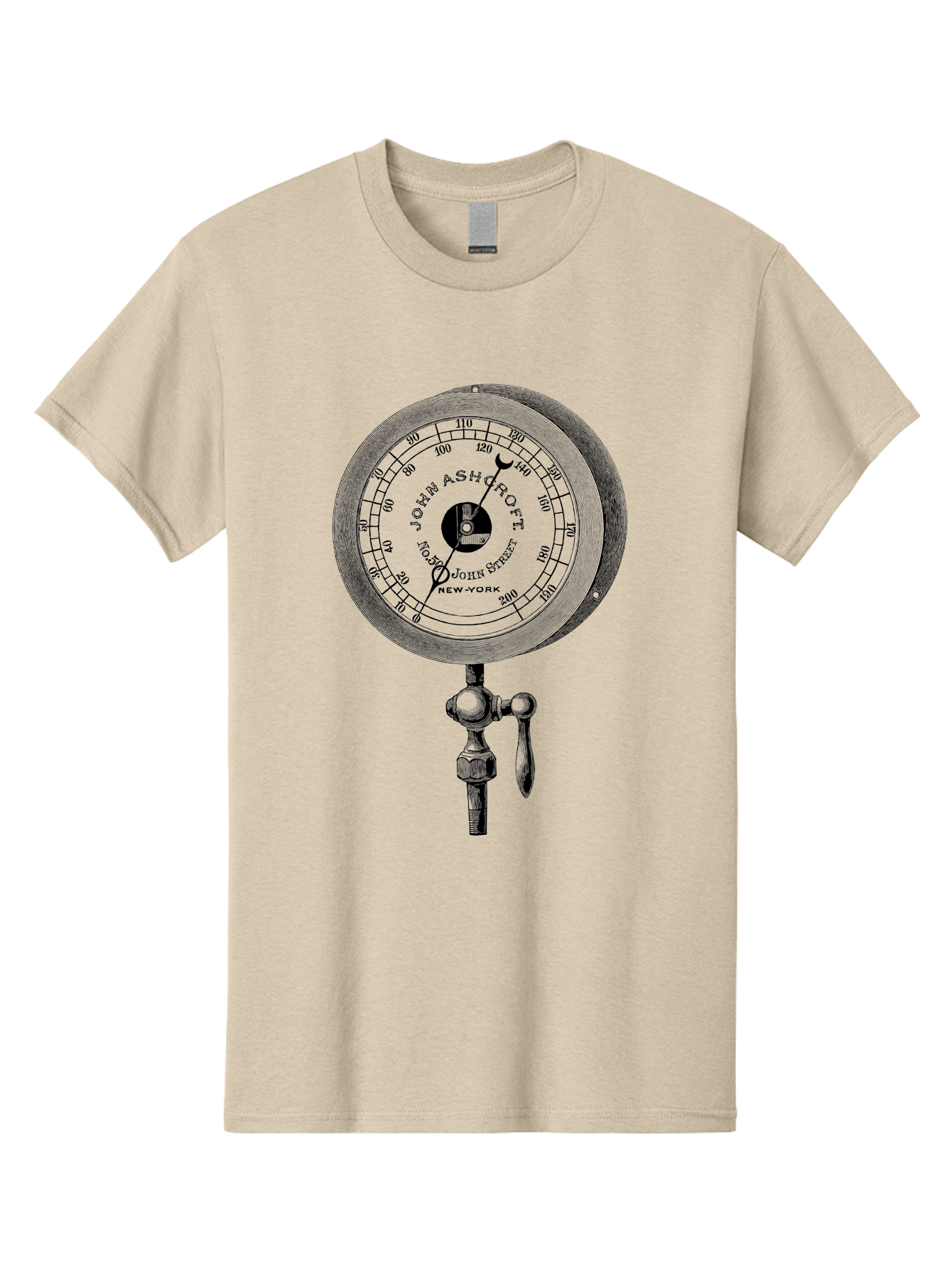 John-Ashcroft-Barometer Men'S Graphic Tee, 100% Cotton, Comfortable Casual Summer Wear, Machine Washable, Vintage Pressure Gauge, Antique Measuring Device, John Ashcroft New York, Industrial Equipment, Mechanical Dial, Precision Instrument, Aad611 27